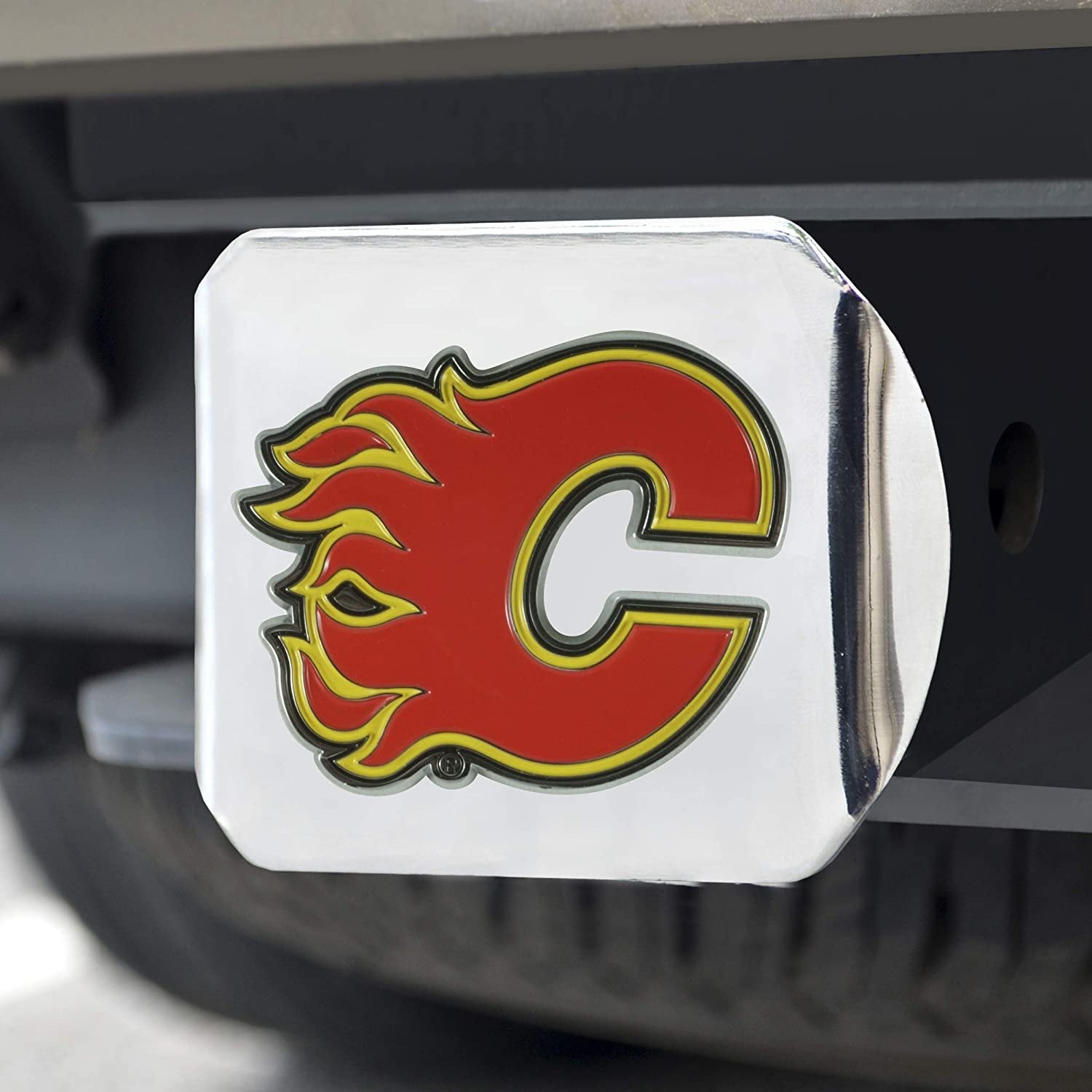 Calgary Flames Hitch Cover Solid Metal with Raised Color Metal Emblem 2" Square Type III