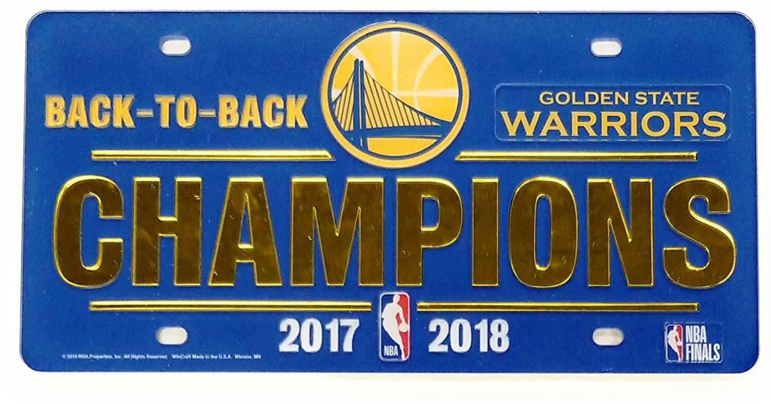 Golden State Warriors 2018 Champions Premium Laser Cut Tag License Plate, Back to Back, Mirrored Acrylic Inlaid, 6x12 Inch 1