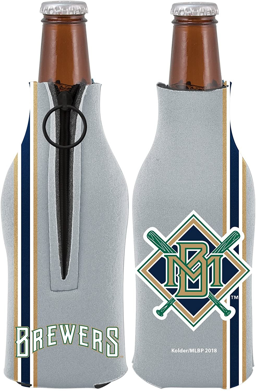 Milwaukee Brewers 2-Pack Throwback Design Zipper Bottle Neoprene Beverage Insulator Holder Baseball 1