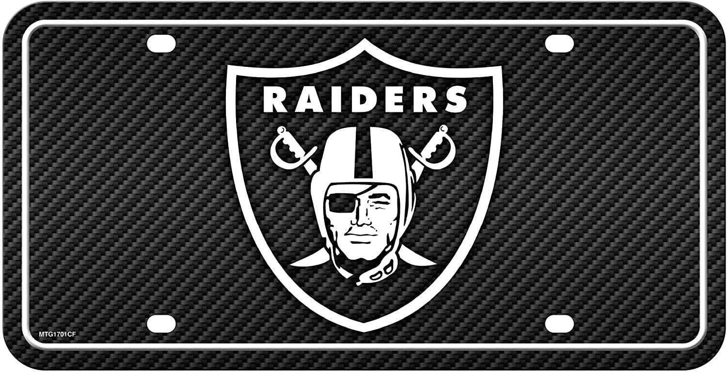 Las Vegas Raiders Metal Auto Tag License Plate, Carbon Fiber Design, 6x12 Inch 1
