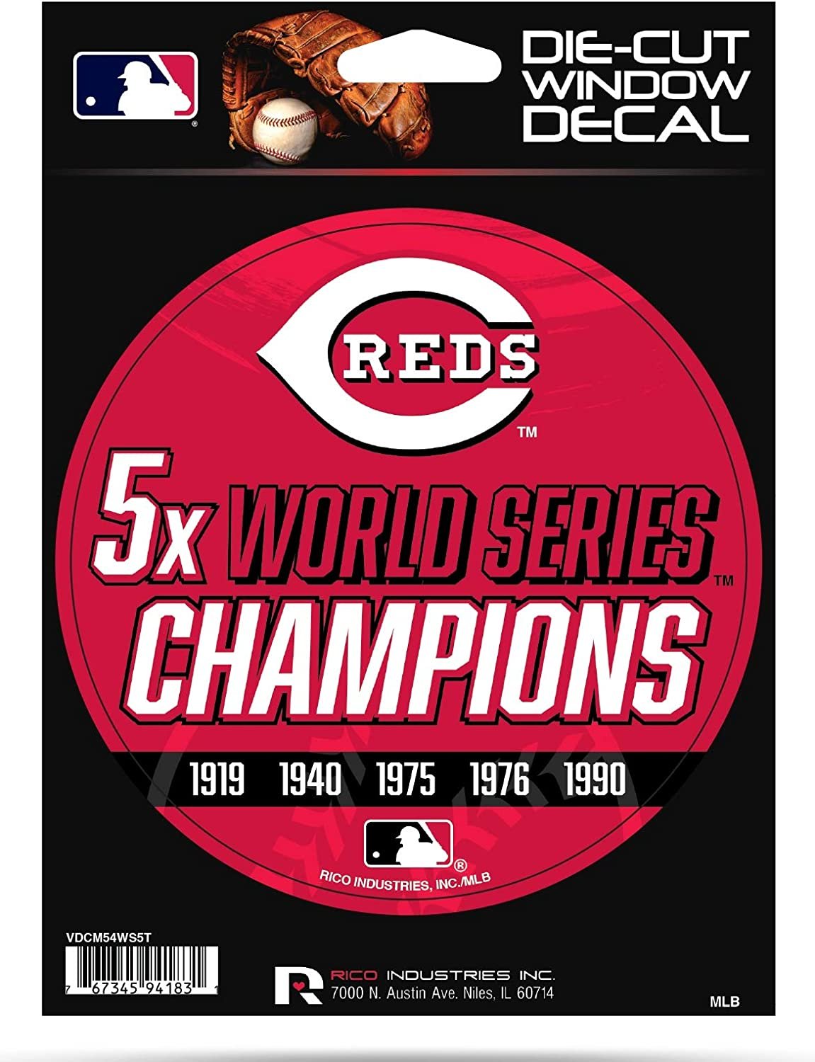 Cincinnati Reds 5" Decal Sticker 5X Time Champions Flat Vinyl Auto Emblem World Series Baseball 1
