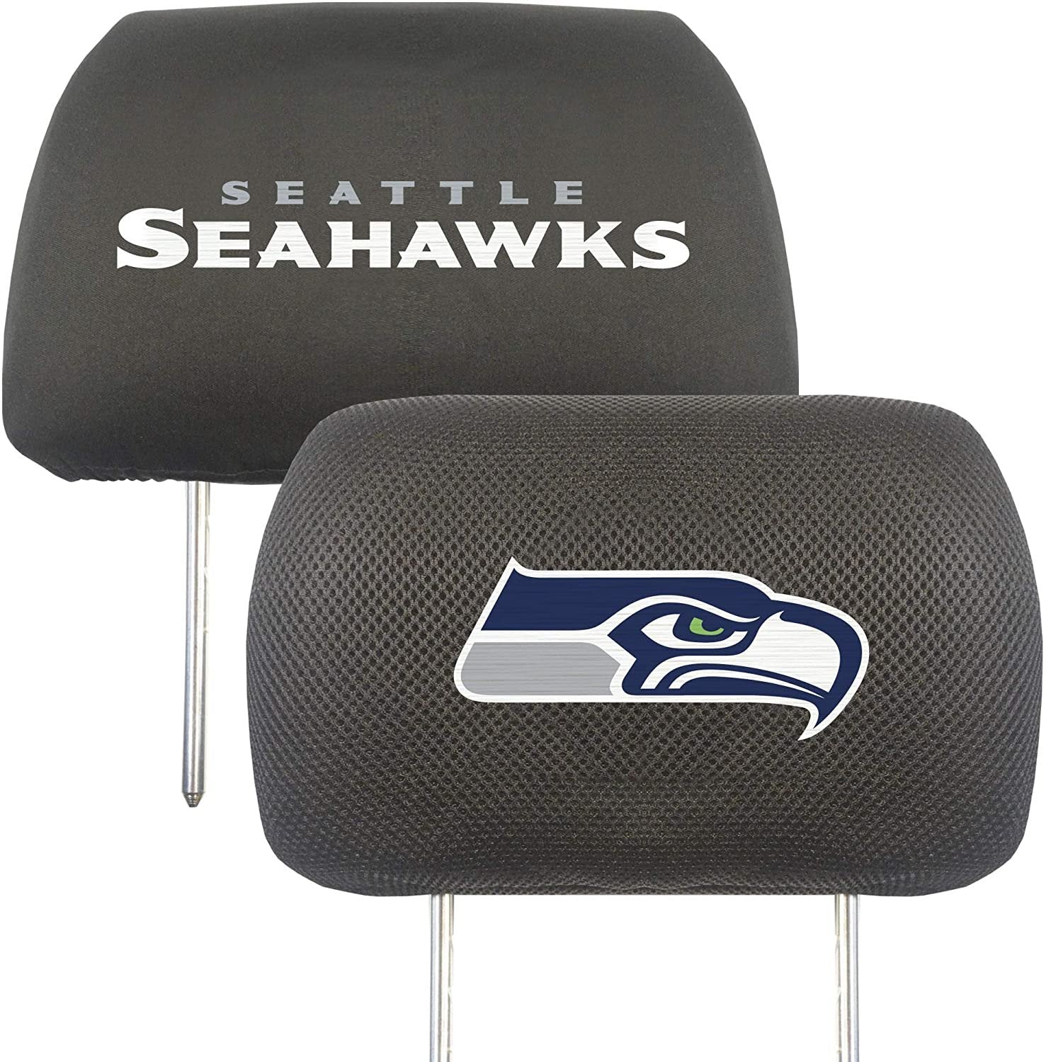 Seattle Seahawks Pair of Premium Auto Head Rest Covers, Embroidered, Black Elastic, 14x10 Inch 1