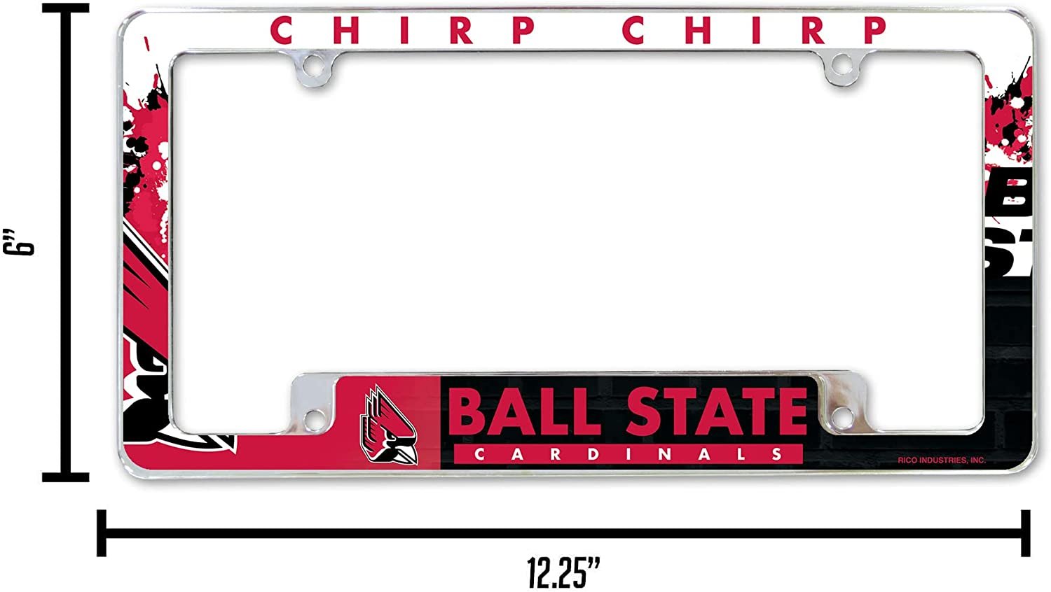 Ball State University Cardinals Metal License Plate Frame Chrome Tag Cover 12x6 Inch All Over Design 6