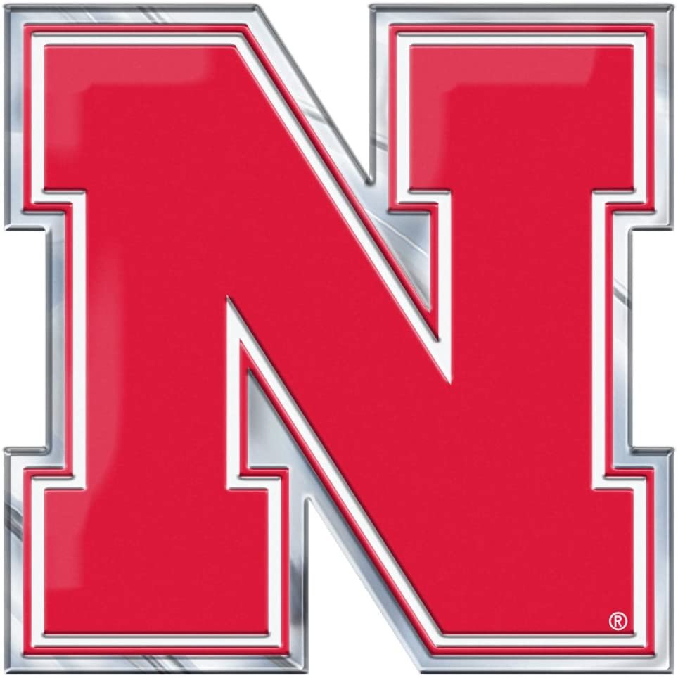 University of Nebraska Cornhuskers Auto Emblem, Aluminum Metal, Embossed Team Color, Raised Decal Sticker, Full Adhesive Backing