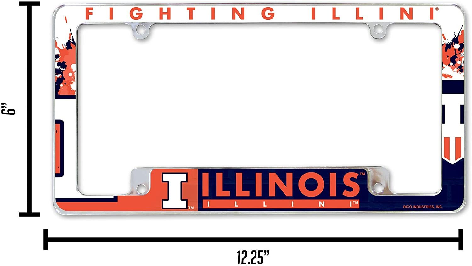 University of Illinois Fighting Illini Metal License Plate Frame Chrome Tag Cover All Over Design 6x12 Inch 5