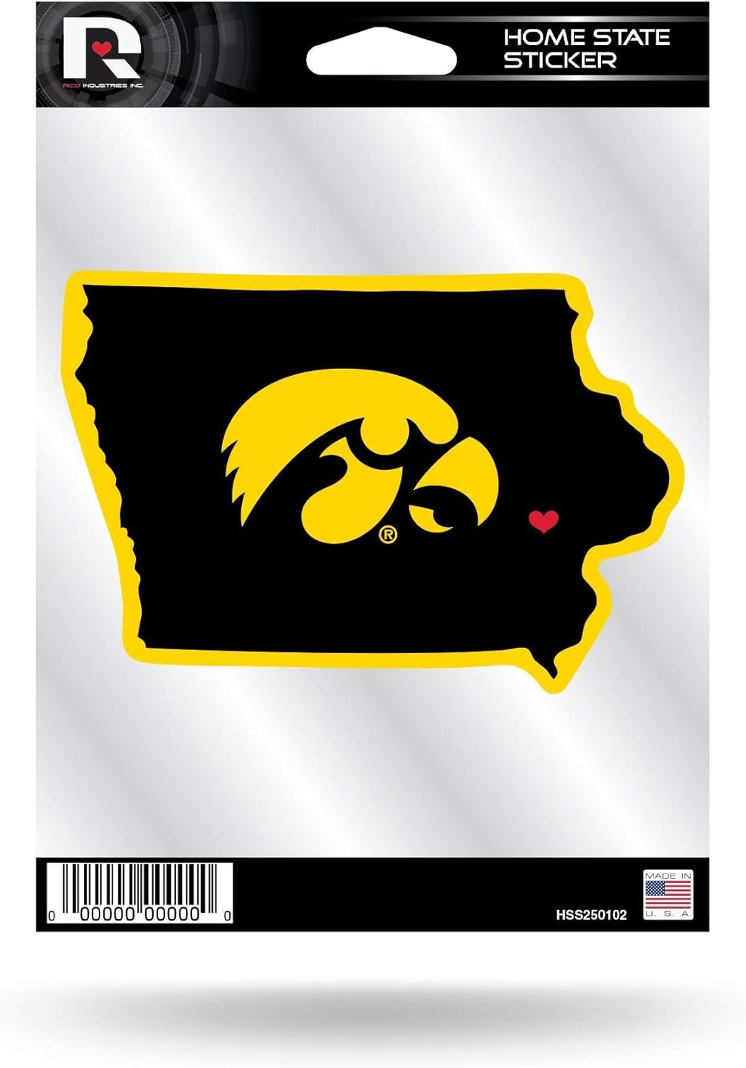 University of Iowa Hawkeyes 5 Inch Sticker Decal, Home State Design, Flat Vinyl, Full Adhesive Backing