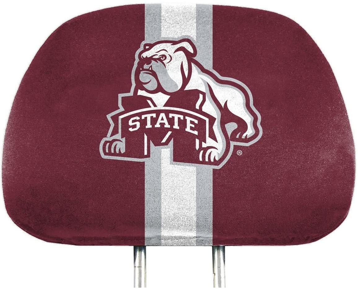 Mississippi State University Bulldogs Premium Pair of Auto Head Rest Covers, Full Color Printed, Elastic, 10x14 Inch