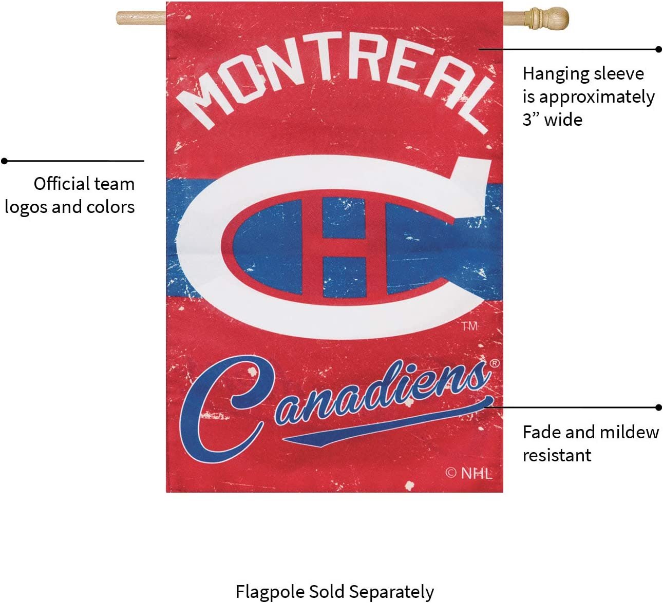 Montreal Canadiens Premium Linen Banner Flag Double Sided 28x44 Inch Vintage Logo Design Outdoor 3