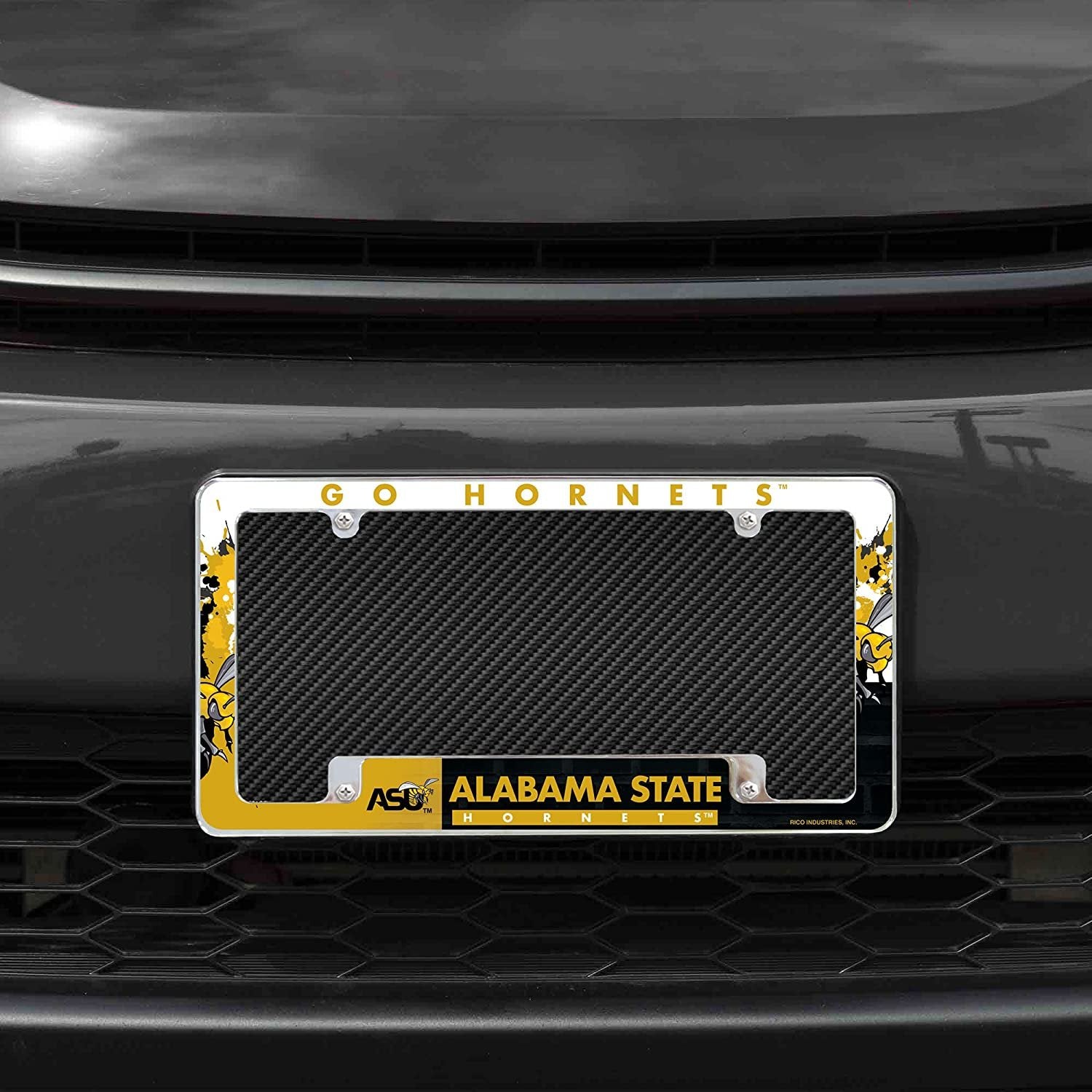 Alabama State University Hornets Metal License Plate Frame Chrome Tag Cover All Over Design 6x12 Inch