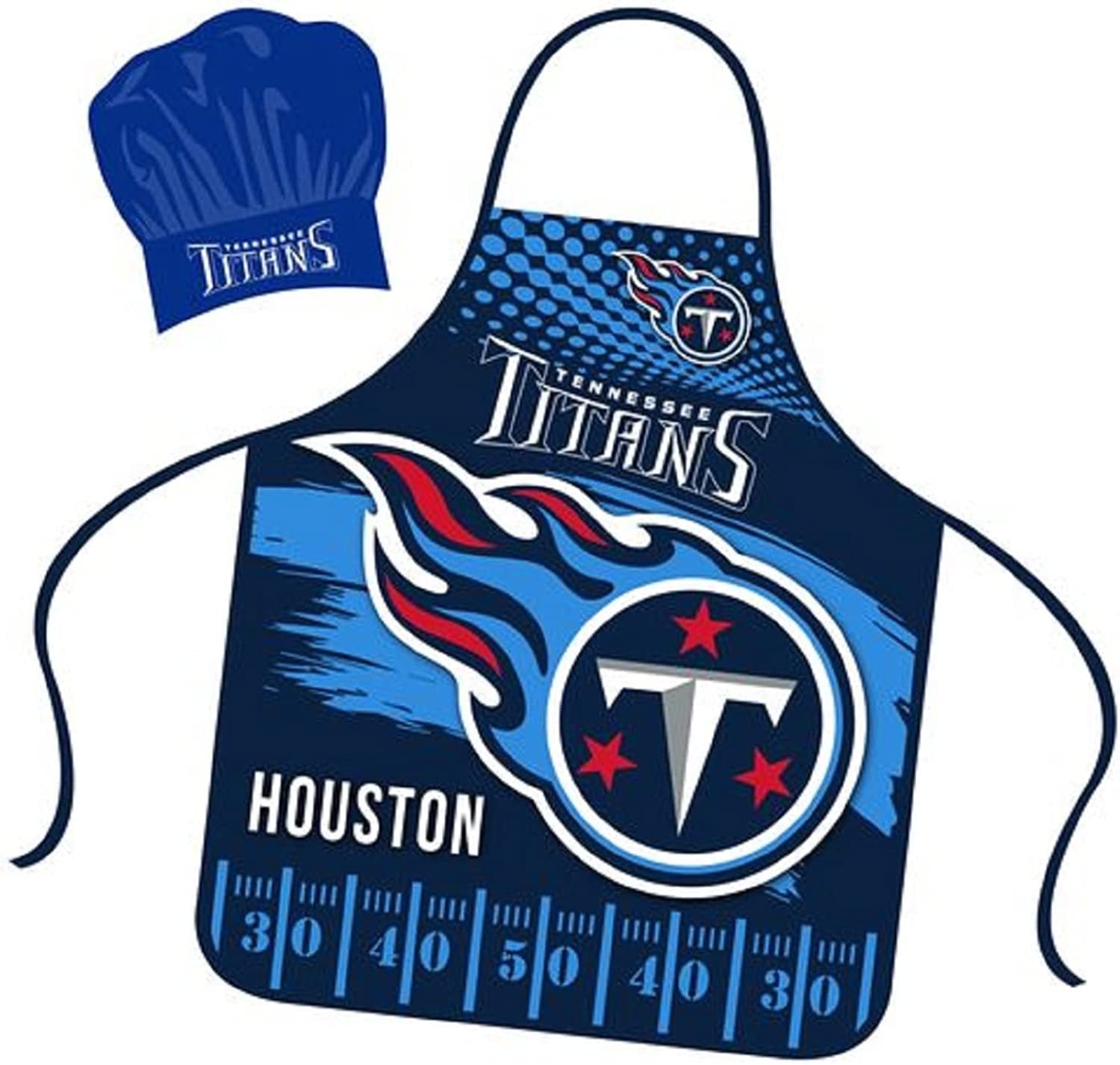 Tennessee Titans Apron Chef Hat Set Full Color Universal Size Tie Back Grilling Tailgate BBQ Cooking Host 1