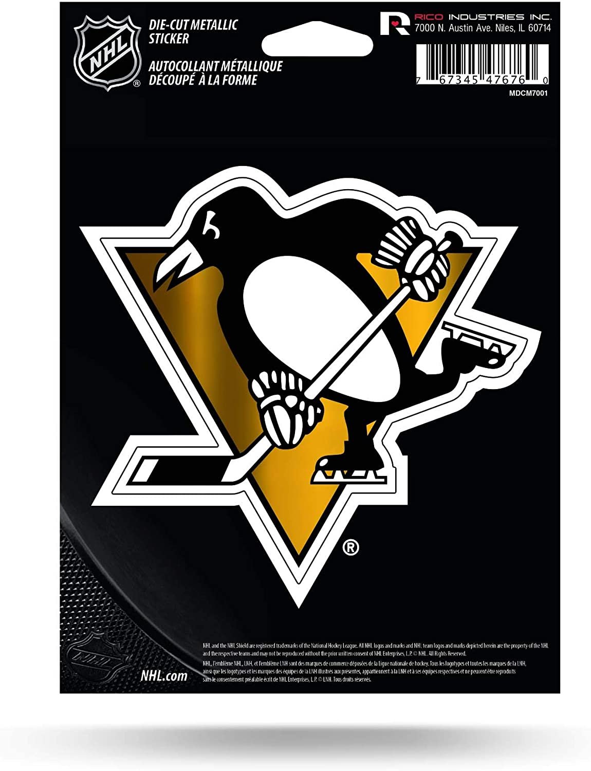 Pittsburgh Penguins 5 Inch Die Cut Decal Sticker, Metallic Shimmer Design, Full Adhesive Backing