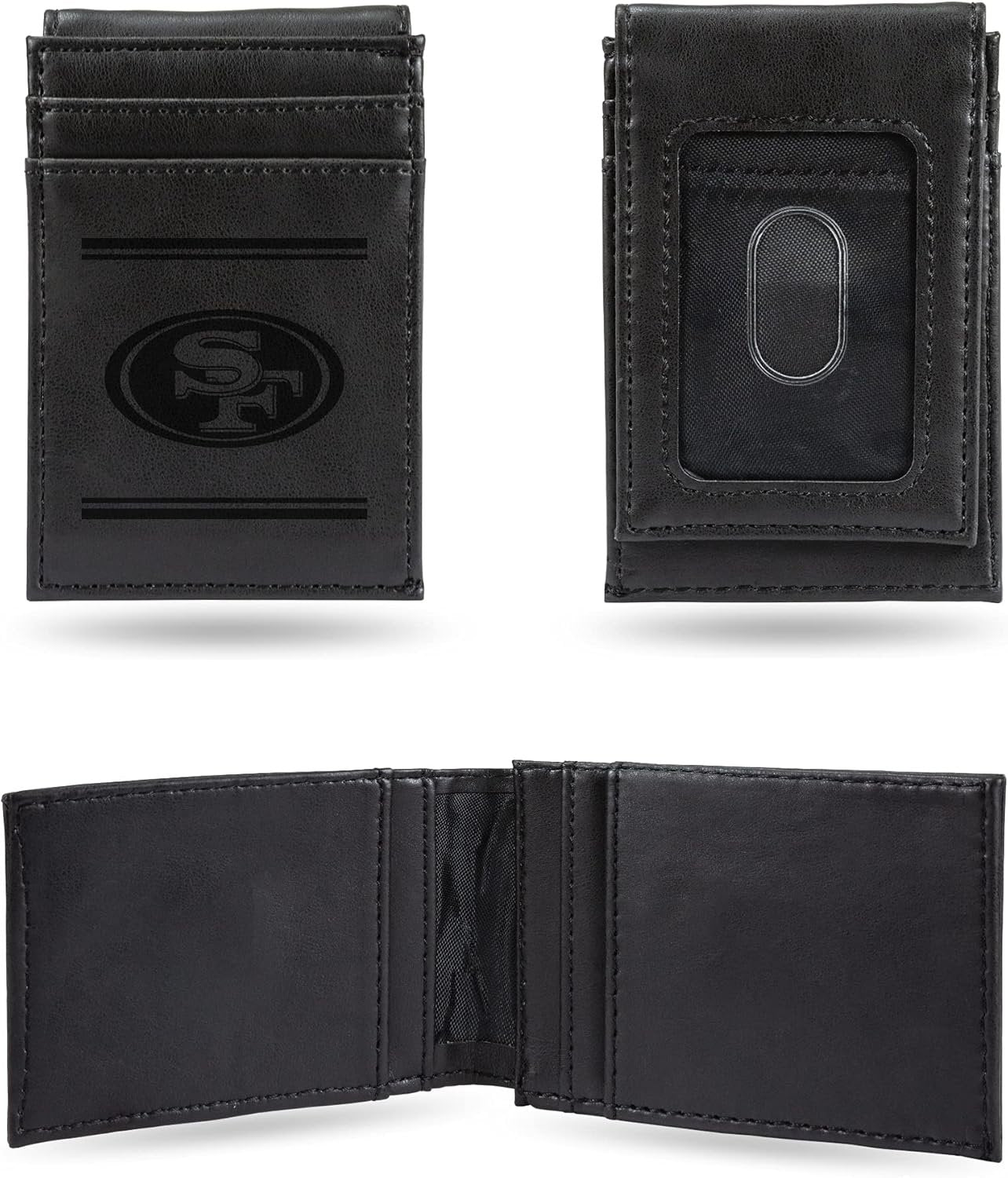 San Francisco 49ers Premium Black Leather Wallet, Front Pocket Magnetic Money Clip, Laser Engraved, Vegan 5
