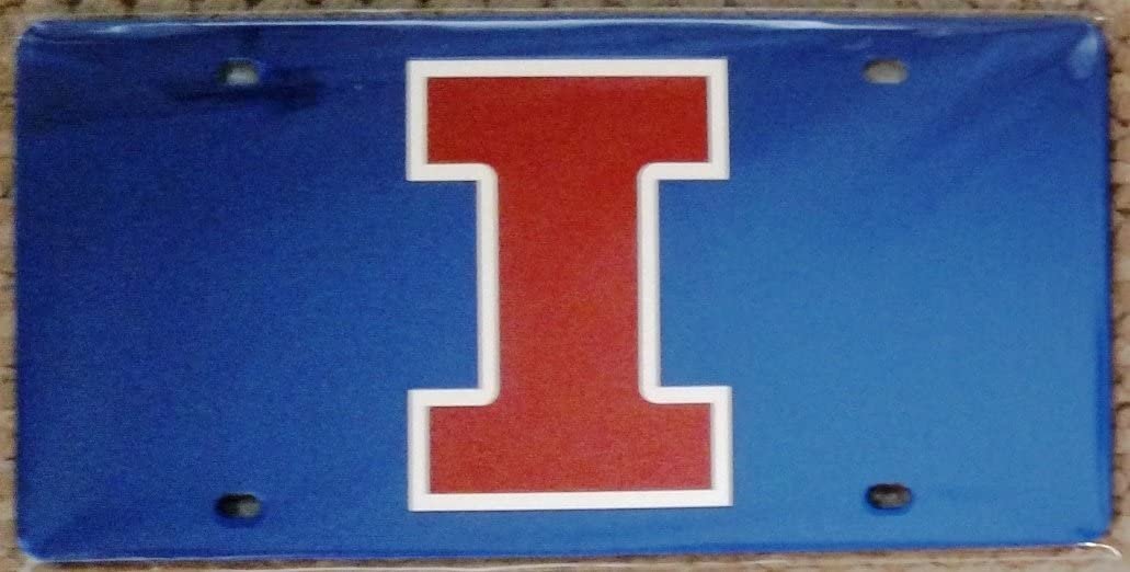University of Illinois Illini Premium Laser Cut Tag License Plate, Mirrored Acrylic Inlaid, Blue, 12x6 Inch 1