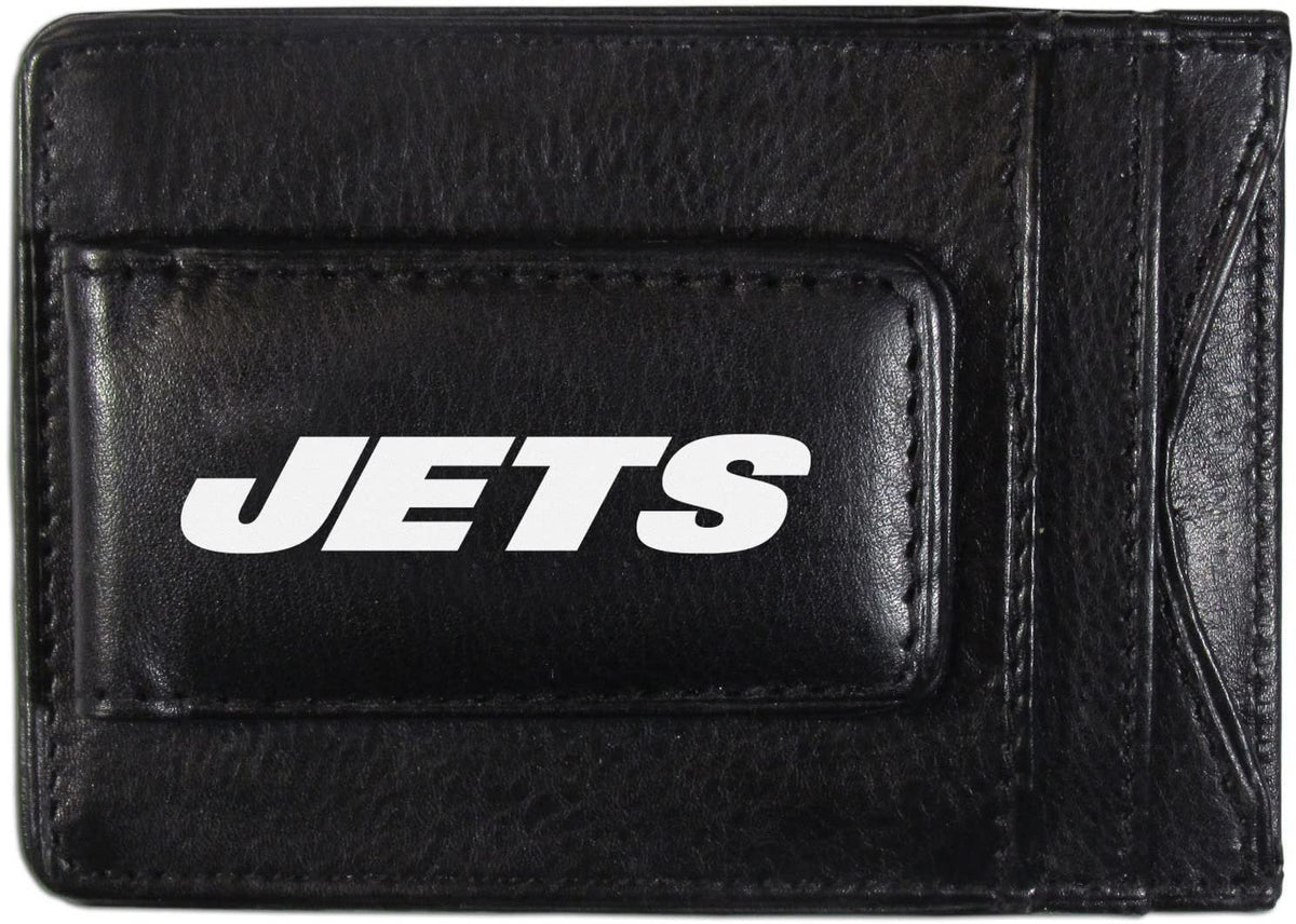 New York Jets Black Leather Wallet, Front Pocket Magnetic Money Clip, Printed Logo 1