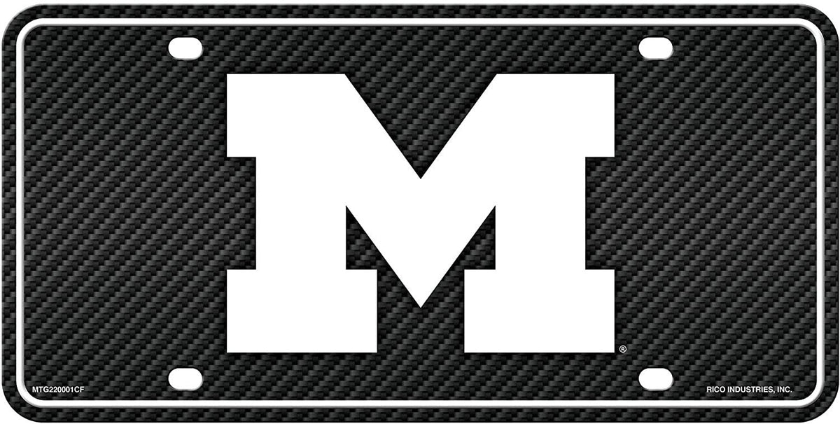 University of Michigan Wolverines Metal Auto Tag License Plate, Carbon Fiber Design, 6x12 Inch