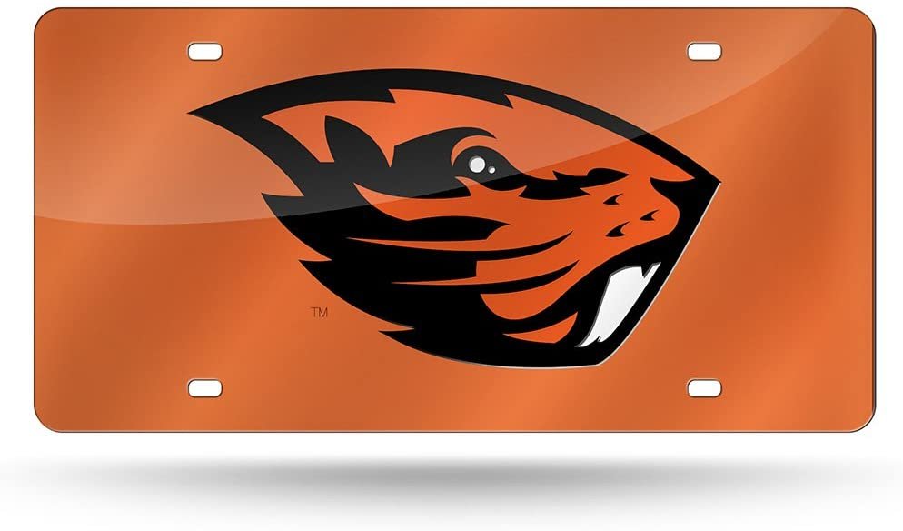 Oregon State University Beavers Premium Laser Cut Tag License Plate, Mirrored Acrylic Inlaid, 6x12 Inch 1