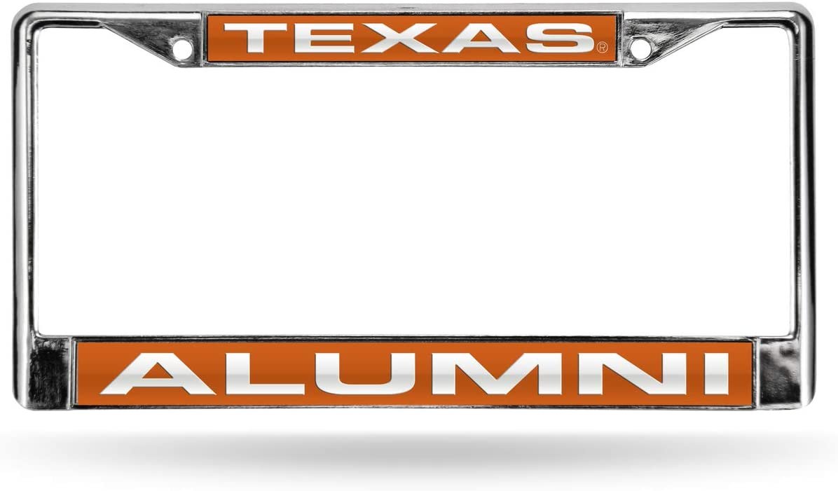 University of Texas Longhorns Alumni Chrome Metal License Plate Frame Tag Cover, Laser Acrylic Mirrored Inserts, 12x6 Inch 1