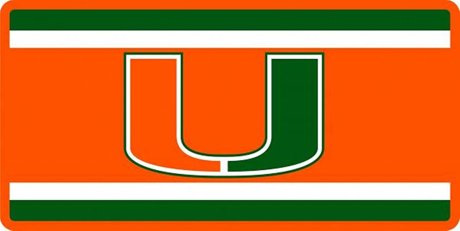 University of Miami Hurricanes Premium Laser Cut Tag License Plate, Super Stripe Design, Mirrored Acrylic Inlaid, 6x12 Inch 1