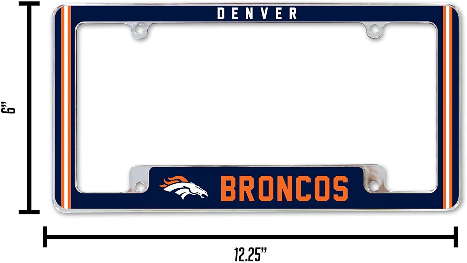 Denver Broncos Metal License Plate Frame Chrome Tag Cover Alternate Design 6x12 Inch 5