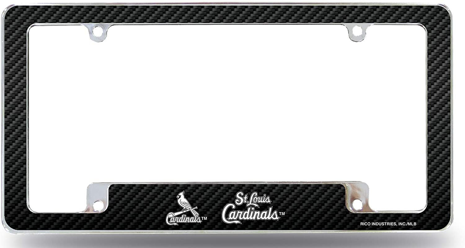 St Louis Cardinals Metal License Plate Frame Chrome Tag Cover, Carbon Fiber Design, 12x6 Inch 1