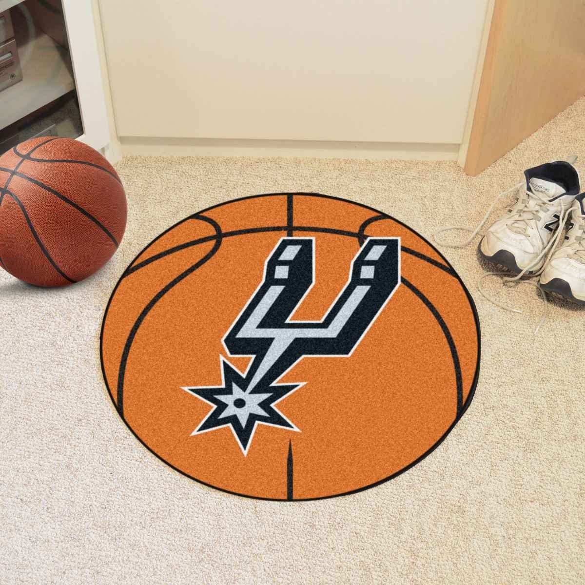 San Antonio Spurs 27 Inch Area Rug Floor Mat, Nylon, Anti-Skid Backing, Basketball Shaped 1