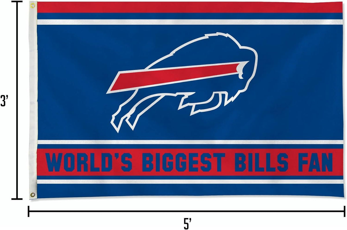 Buffalo Bills 3x5 Feet Flag Banner, World's Biggest Fan, Metal Grommets, Single Sided, Indoor or Outdoor Use 6