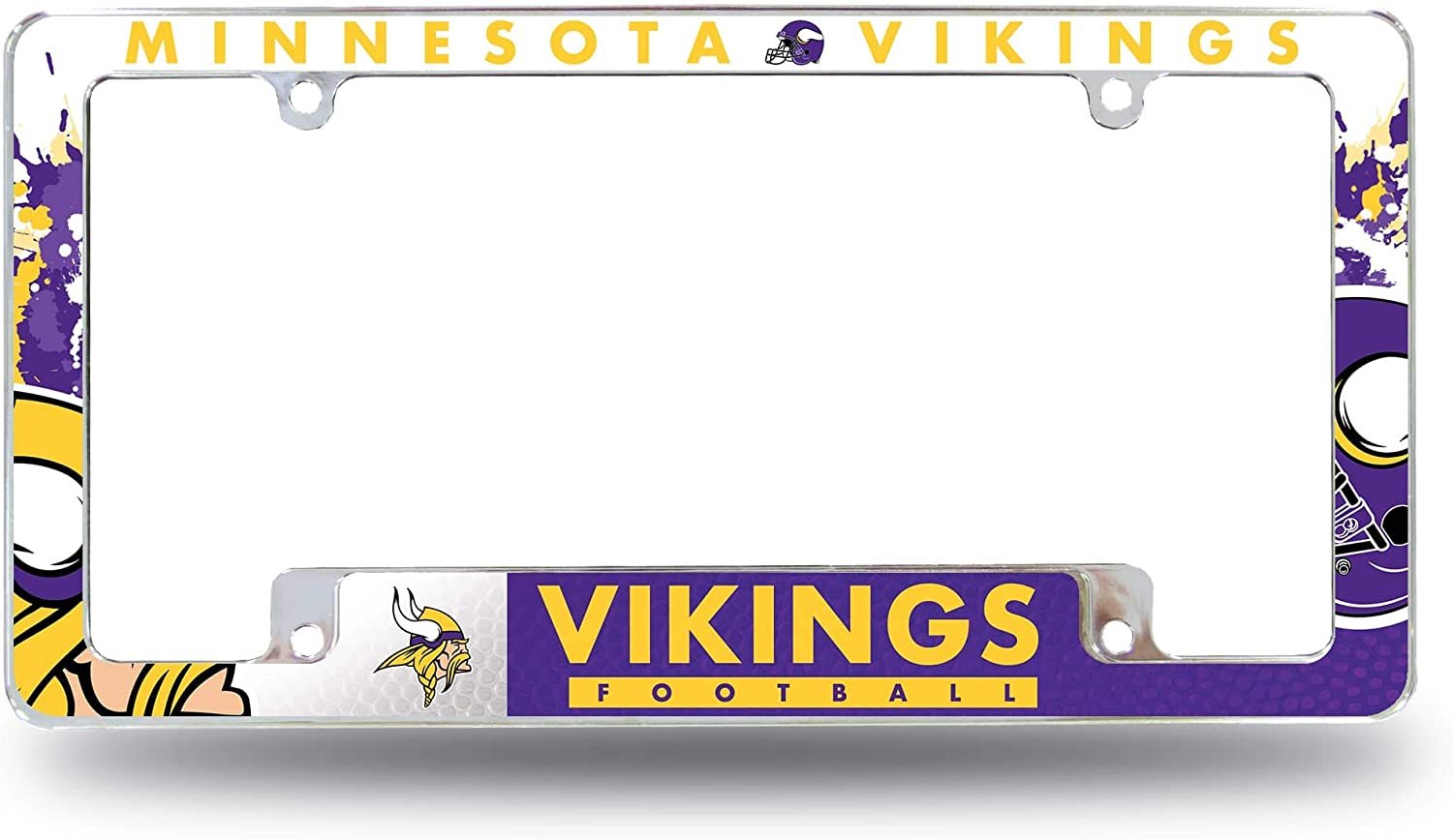 Minnesota Vikings Metal License License Plate Frame Chrome Tag Cover, All Over Design, 12x6 Inch 1