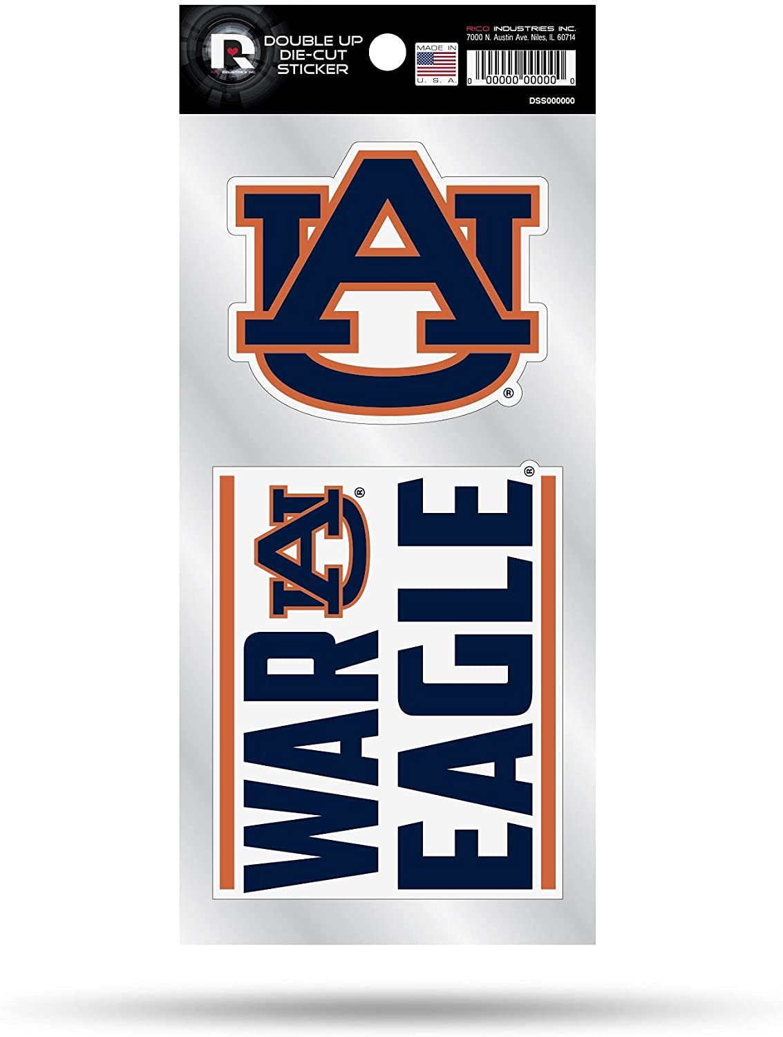 Auburn University Tigers 2-Piece Double Up Die Cut Sticker Decal Sheet, 4x8 Inch