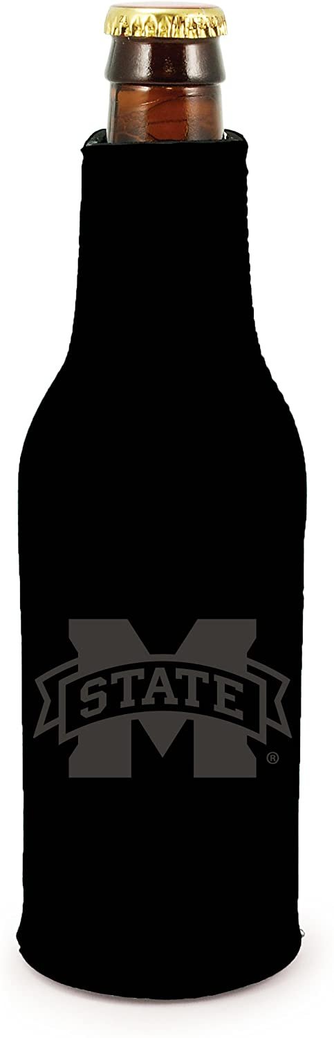 Mississippi State Bulldogs 2-Pack Zipper Bottle Tonal Black Beverage Insulator Neoprene Holder Cooler University of 1