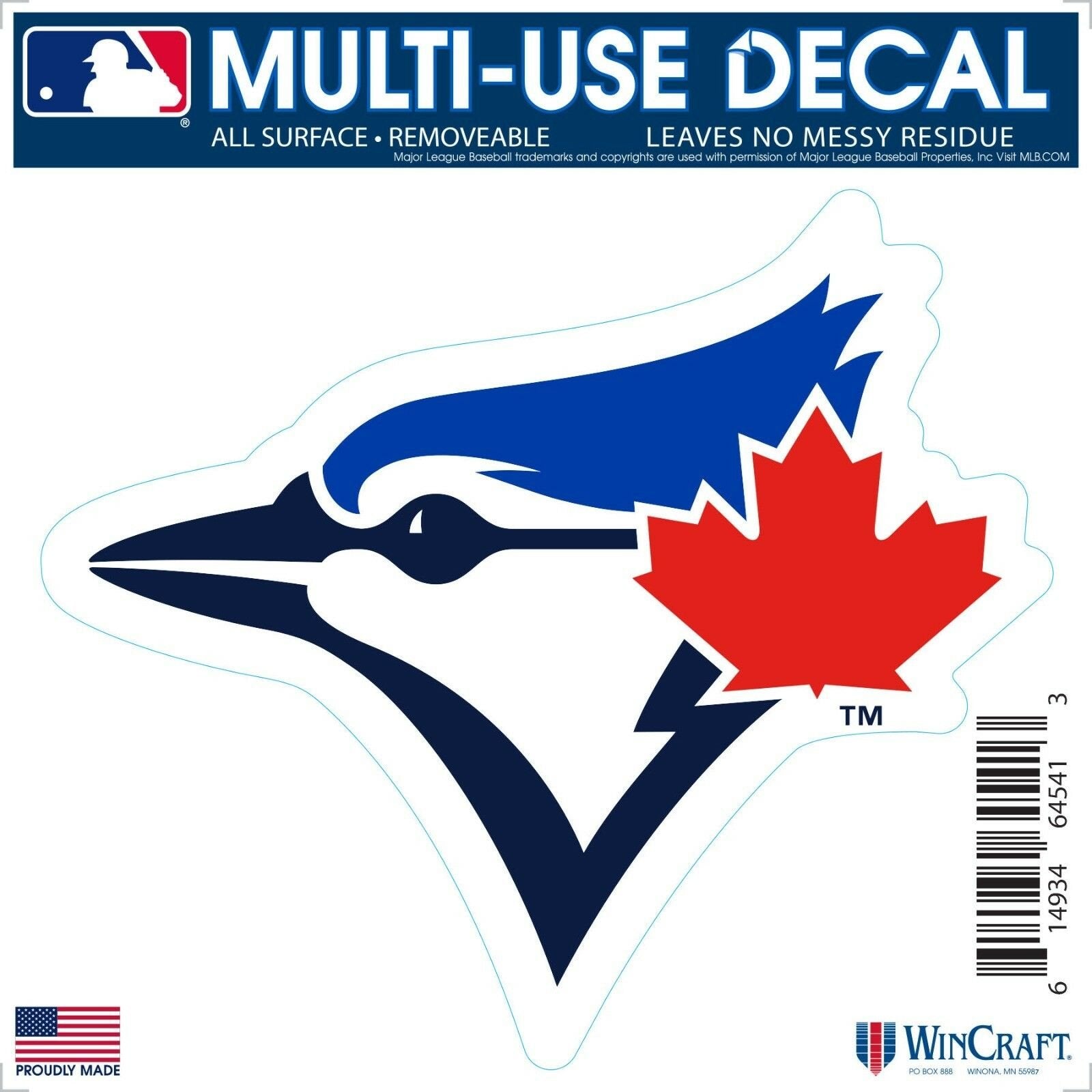 Toronto Blue Jays 6 Inch Decal Sticker, Flat Vinyl, Die Cut, Primary Design, Full Adhesive Backing 1