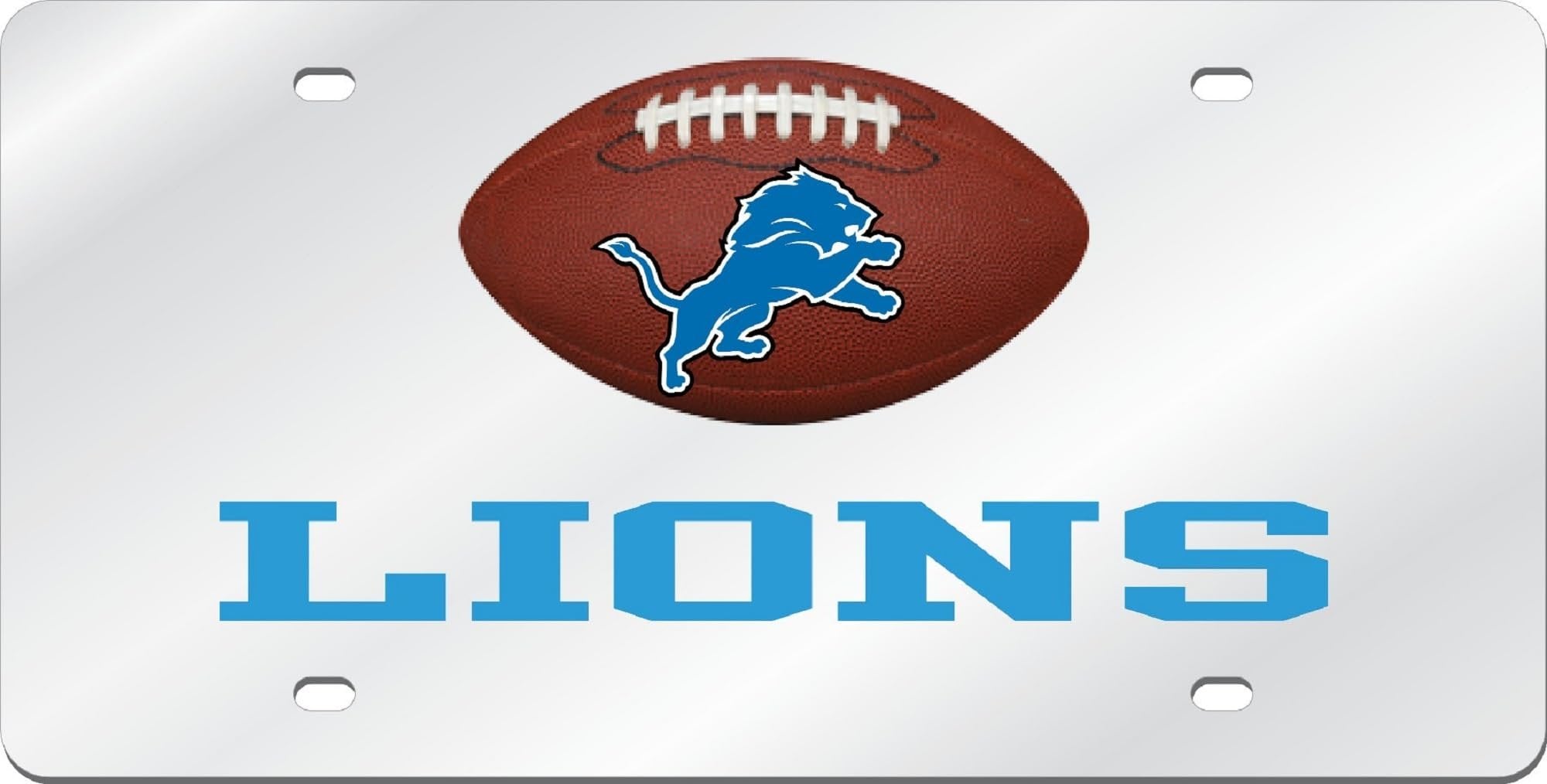 Detroit Lions Premium Laser Cut Tag License Plate, Football Design, Mirrored Acrylic Inlaid, 12x6 Inch 1