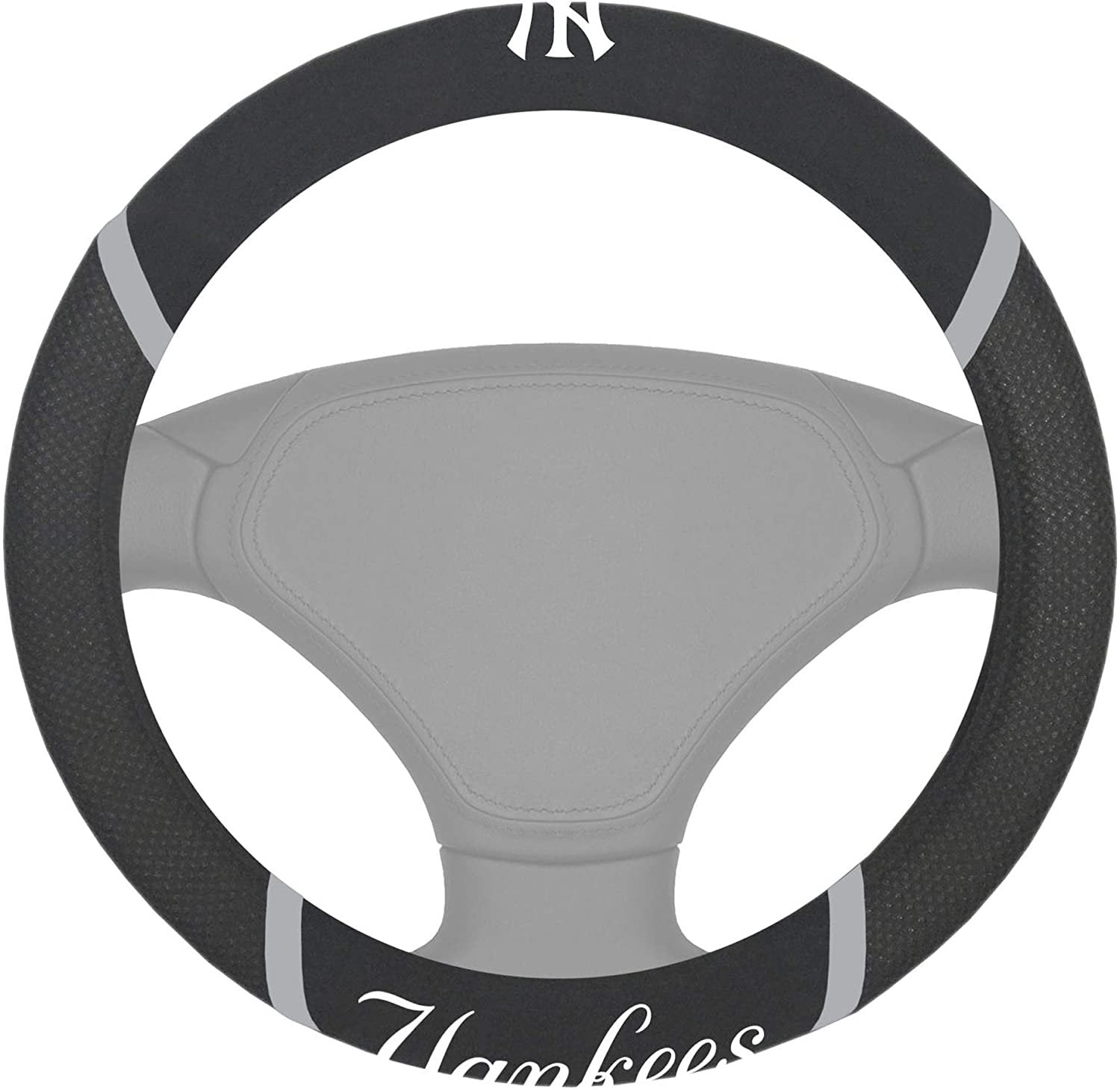 New York Yankees Steering Wheel Cover Premium Embroidered Black 15 Inch
