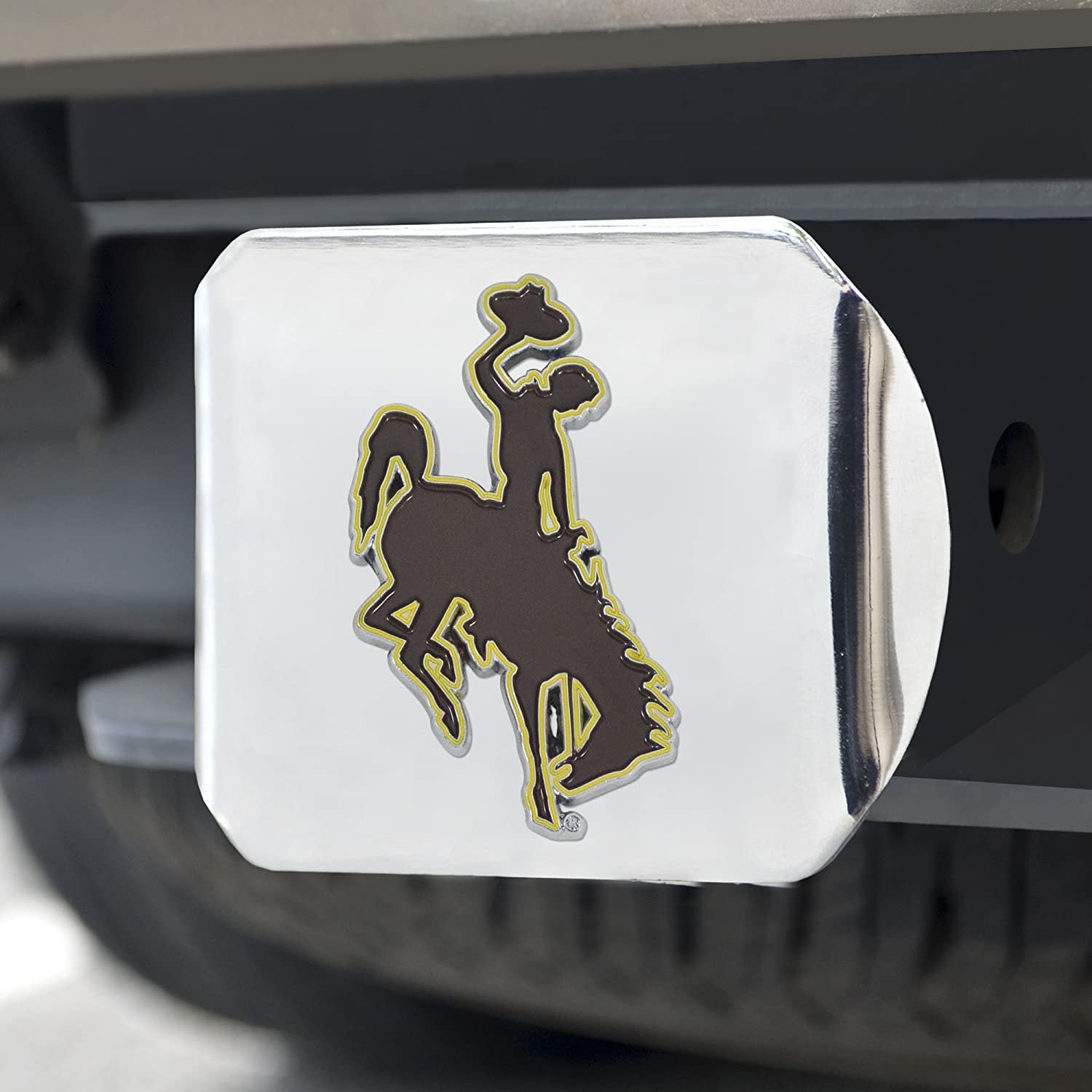 Wyoming Cowboys Hitch Cover Solid Metal with Raised Color Metal Emblem 2" Square Type III University of