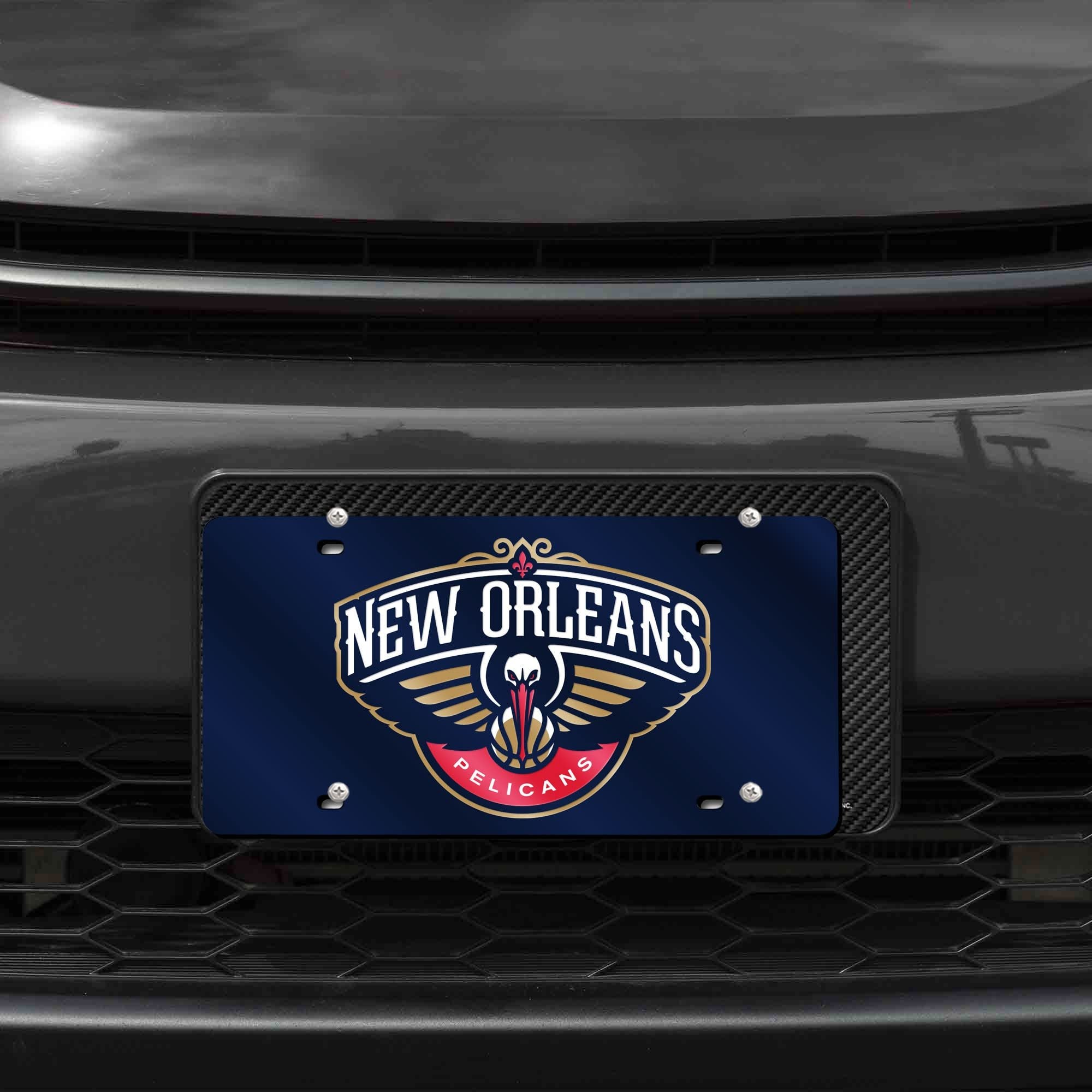 New Orleans Pelicans Premium Laser Cut Tag License Plate, Mirrored Acrylic Inlaid, Blue, 6x12 Inch