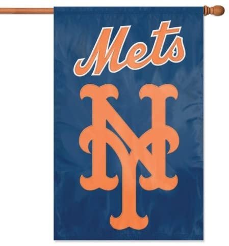 New York Mets Premium Double Sided Banner Flag Applique Embroidered 28x44 Inches 1