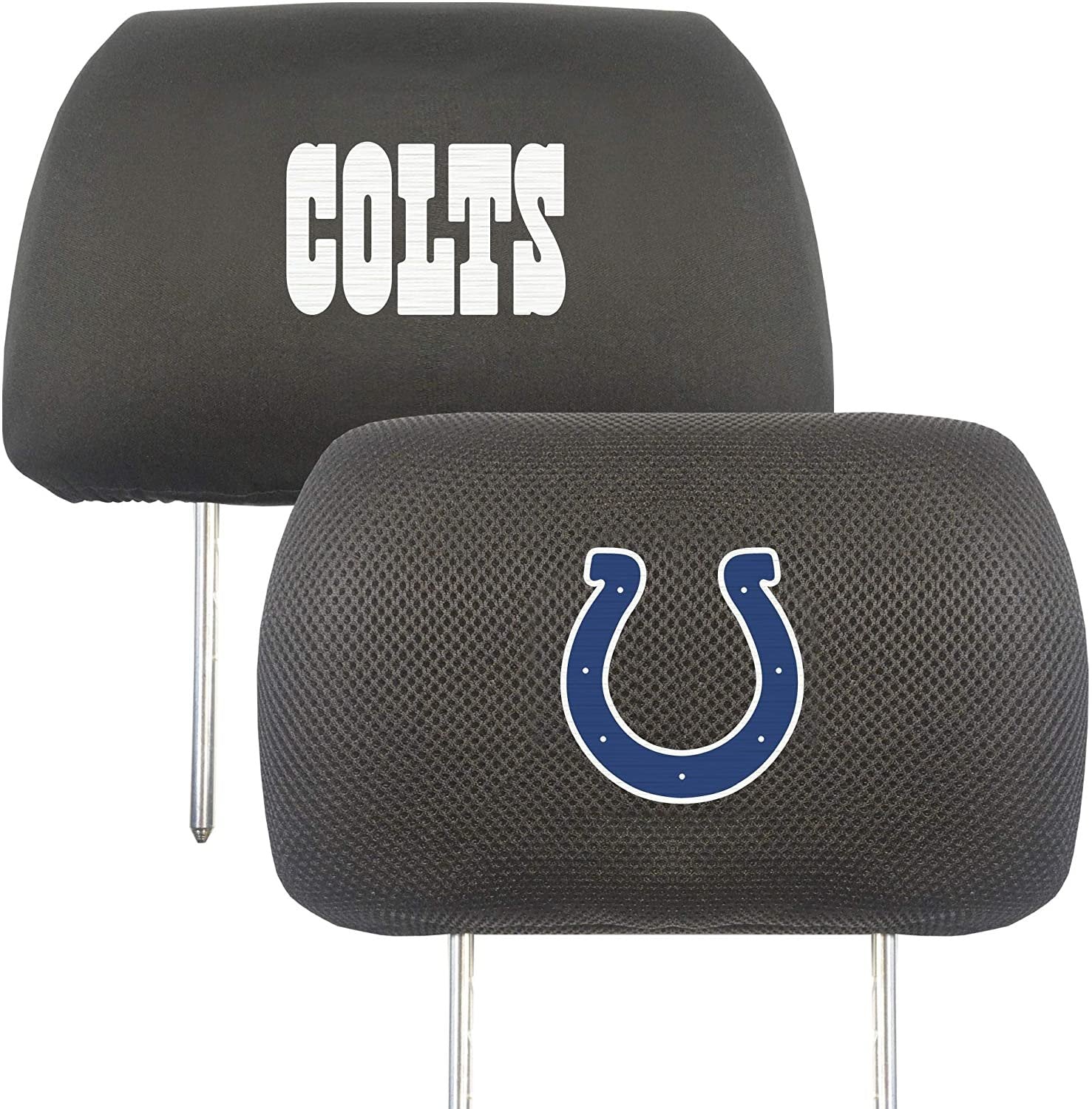 Indianapolis Colts Pair of Premium Auto Head Rest Covers, Embroidered, Black Elastic, 14x10 Inch 1
