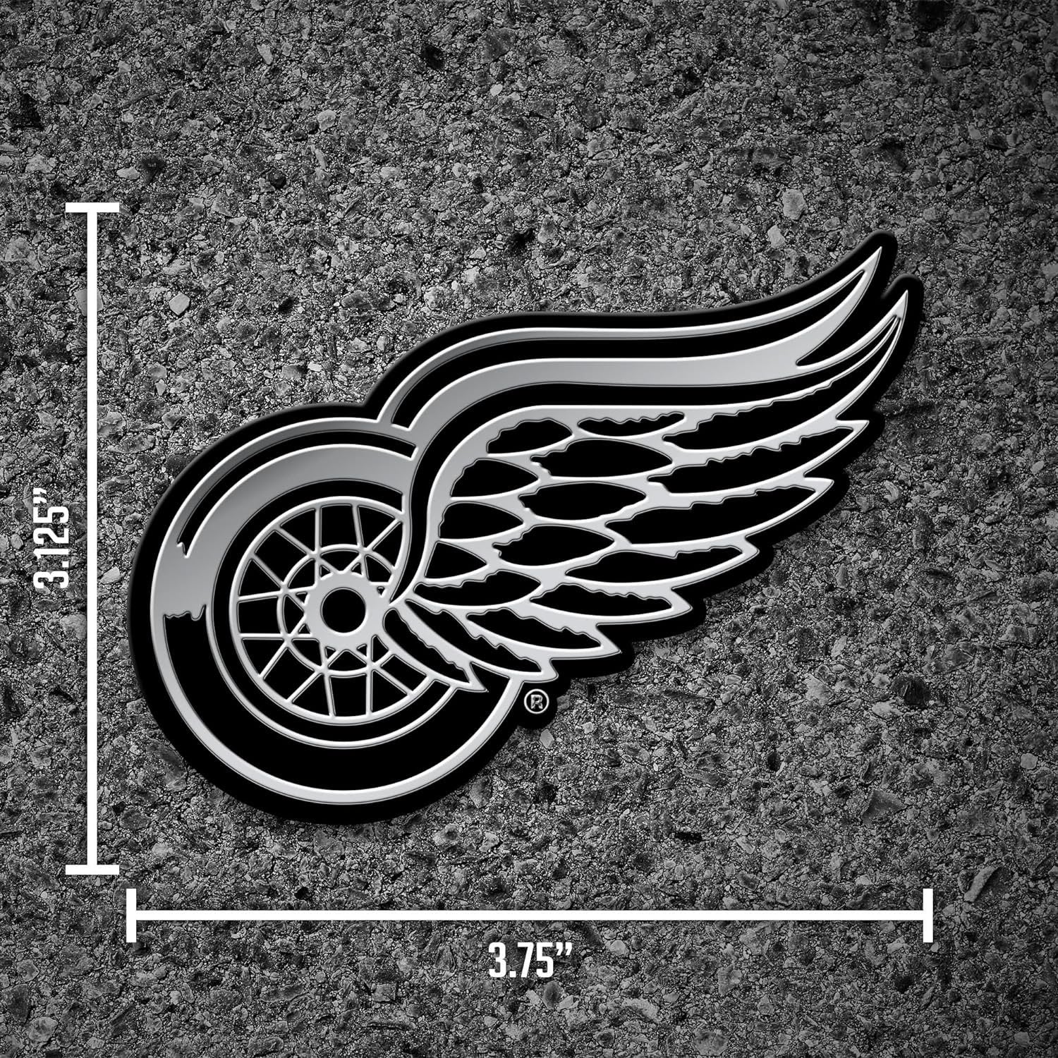Detroit Red Wings Auto Emblem, Silver Chrome Color, Raised Molded Plastic, 3.5 Inch, Adhesive Tape Backing 4