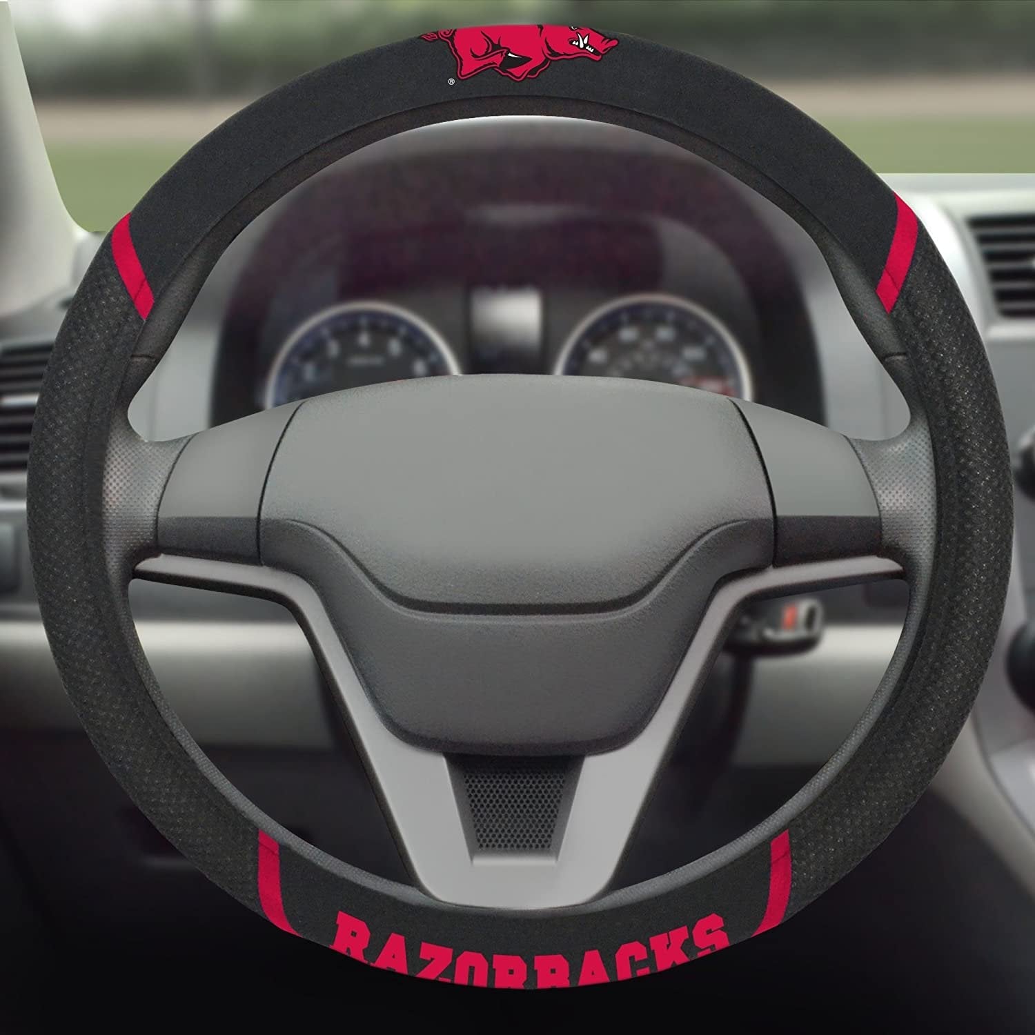 Arkansas Razorbacks Steering Wheel Cover Premium Embroidered Black 15 Inch University of 3