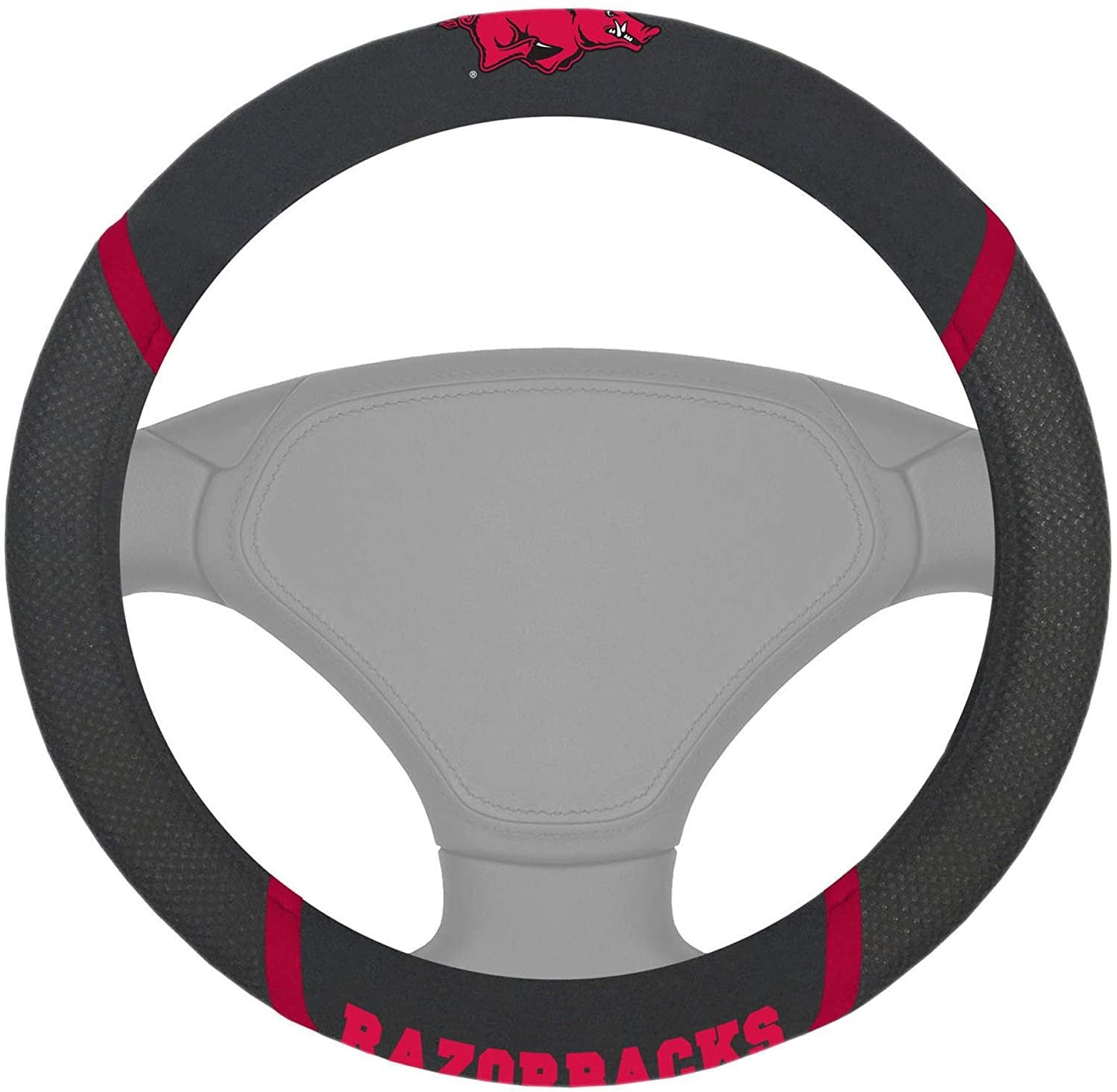 Arkansas Razorbacks Steering Wheel Cover Premium Embroidered Black 15 Inch University of 1
