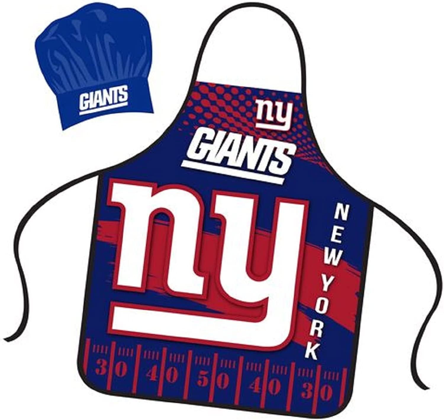 New York Giants Apron Chef Hat Set Full Color Universal Size Tie Back Grilling Tailgate BBQ Cooking Host 1