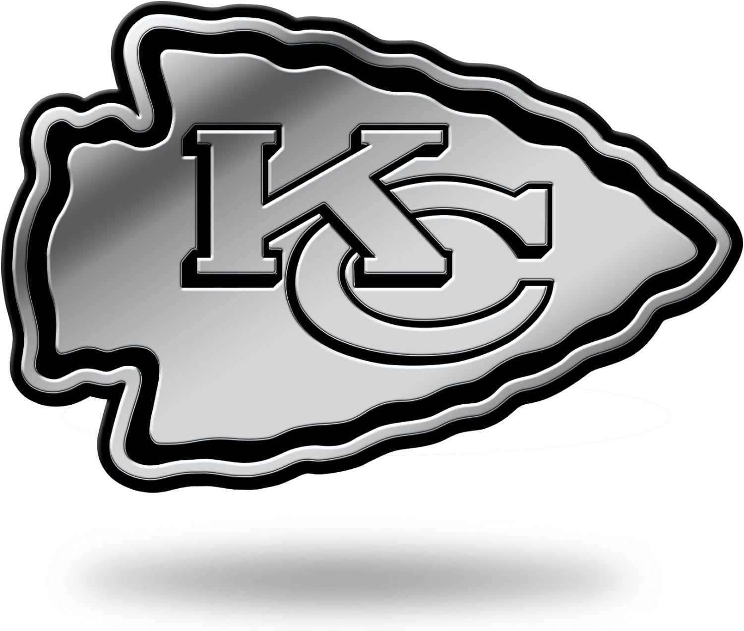 Kansas City Chiefs Auto Emblem, Silver Chrome Color, Raised Molded Plastic, 3.5 Inch, Adhesive Tape Backing