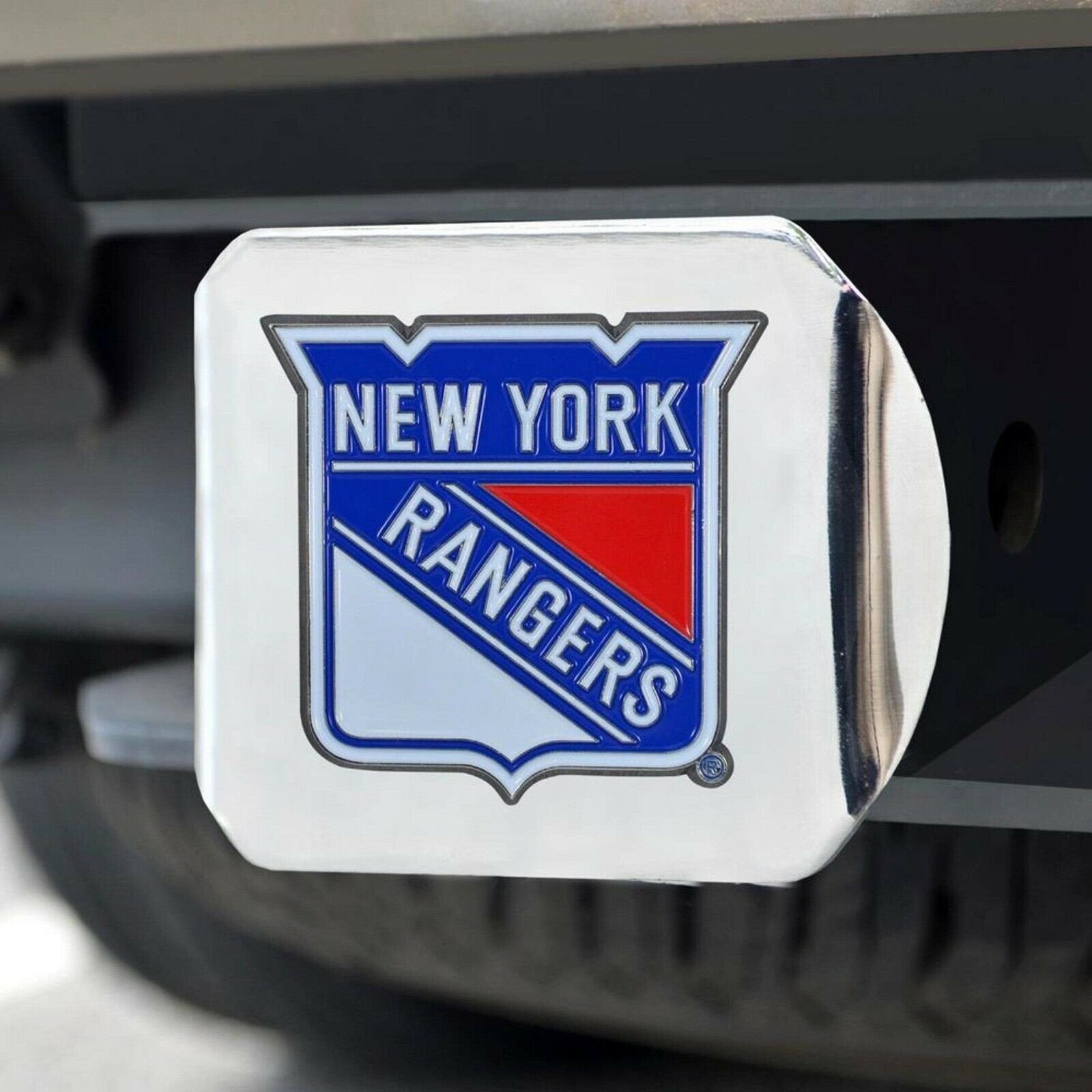 New York Rangers Hitch Cover Solid Metal with Raised Color Metal Emblem 2" Square Type III