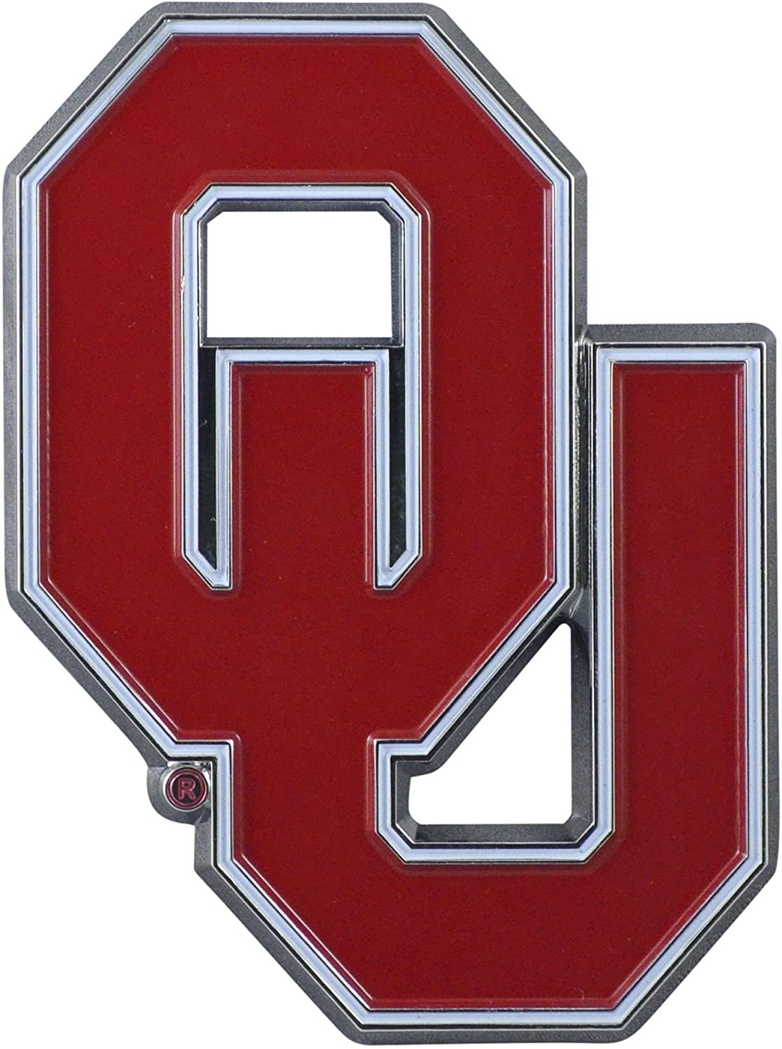University of Oklahoma Sooners Premium Solid Metal Raised Auto Emblem, Team Color, Shape Cut, Adhesive Backing 1