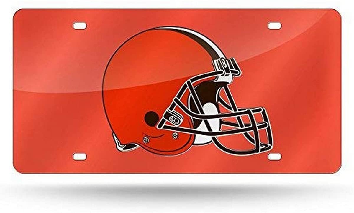 Cleveland Browns Premium Laser Cut Tag License Plate, Orange Mirrored Acrylic Inlaid, 12x6 Inch 1