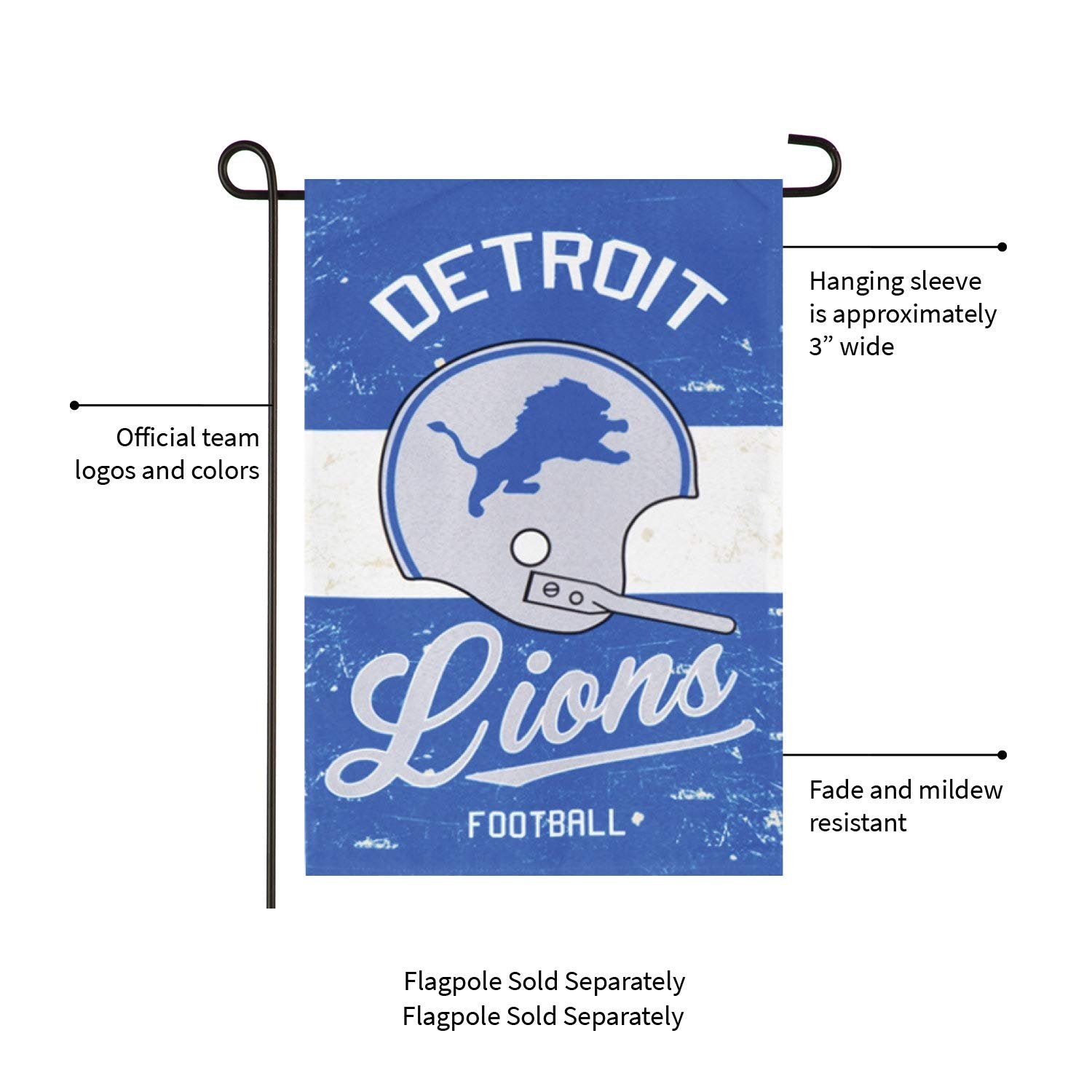 Detroit Lions Premium Double Sided Garden Flag Banner, Vintage Design, Linen, 13x18 Inch, Outdoor, Display Pole Sold Separately 5