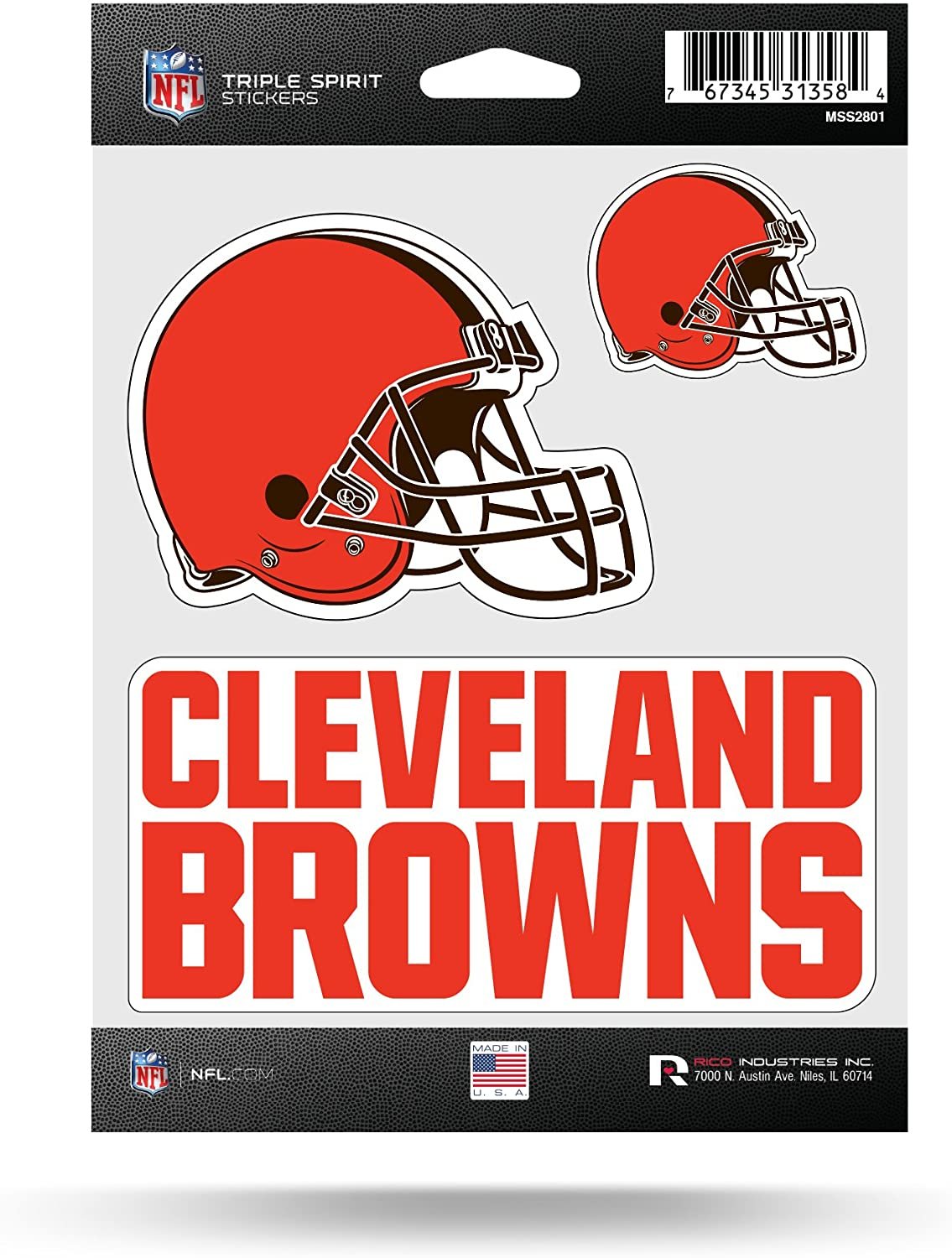 NFL Rico Industries Die Cut 3-Piece Triple Spirit Sticker Sheet, Cleveland Browns , 5 x 7-inches 1