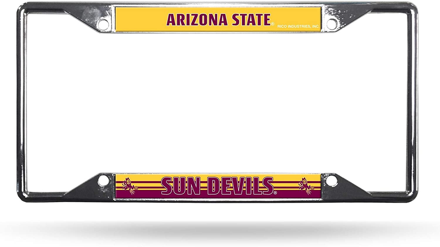 Arizona State University Sun Devils Metal License Plate Frame Chrome Tag Cover, EZ View Design, 12x6 Inch 1
