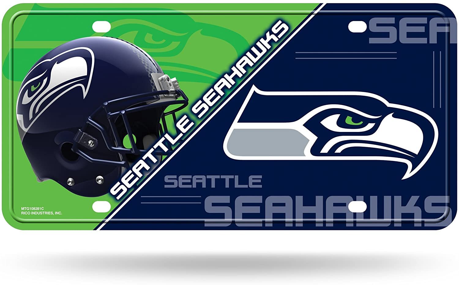 Seattle Seahawks Metal Auto Tag License Plate, Split Design, 6x12 Inch 1