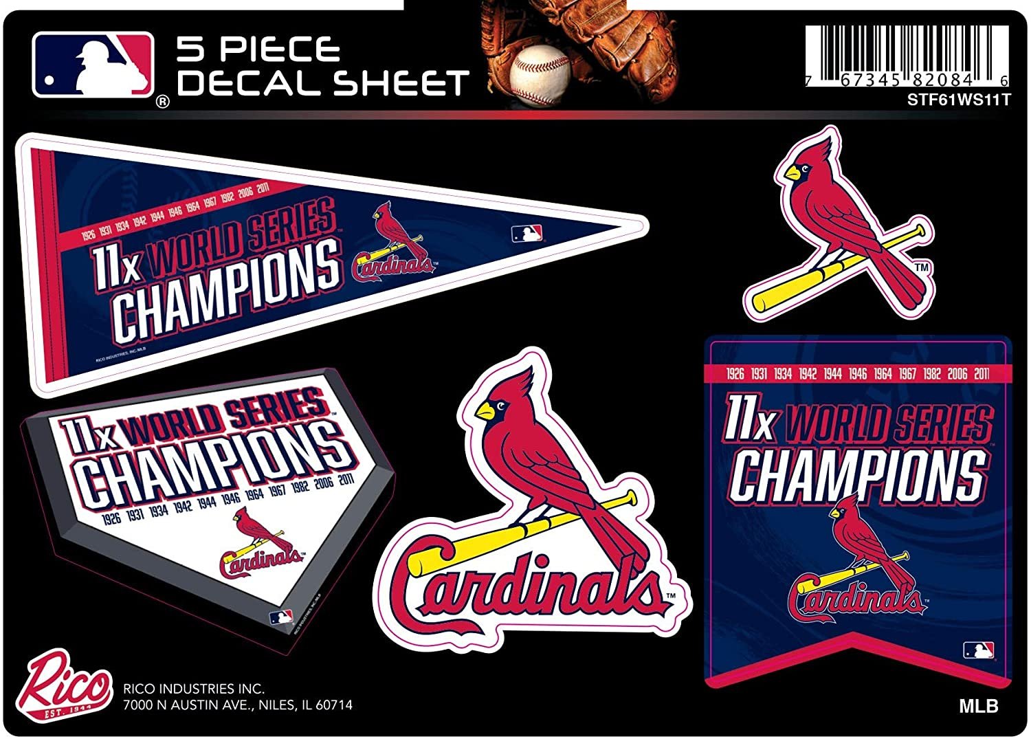 Cardinals Decal Sticker 11X Time Champions 5 Piece Multi Sheet Flat Vinyl Emblem World Series Baseball 1