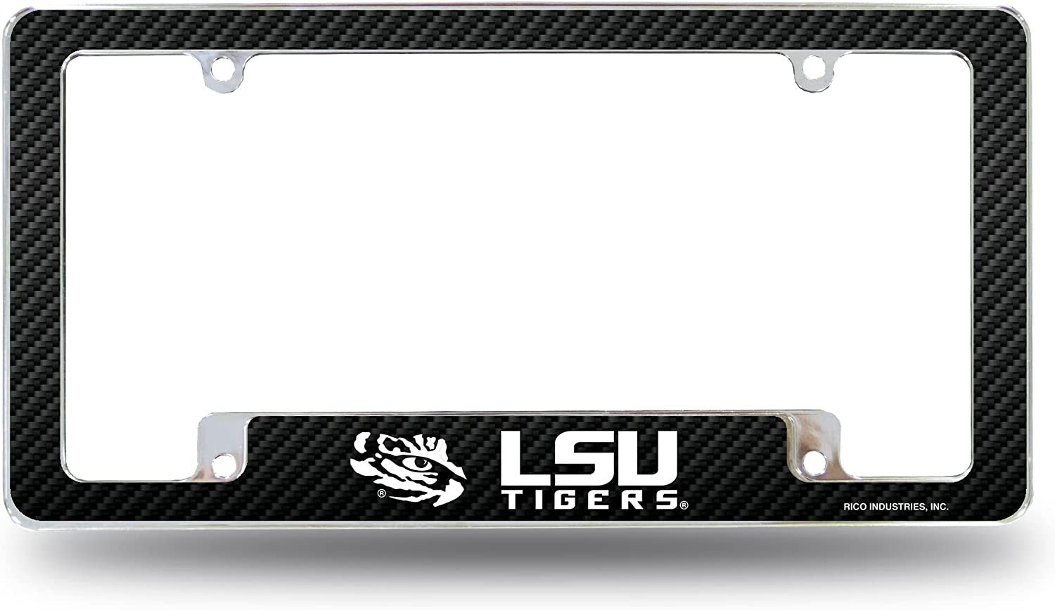 Louisiana State University Tigers LSU Metal License Plate Frame Chrome Tag Cover Carbon Fiber Design 6x12 Inch